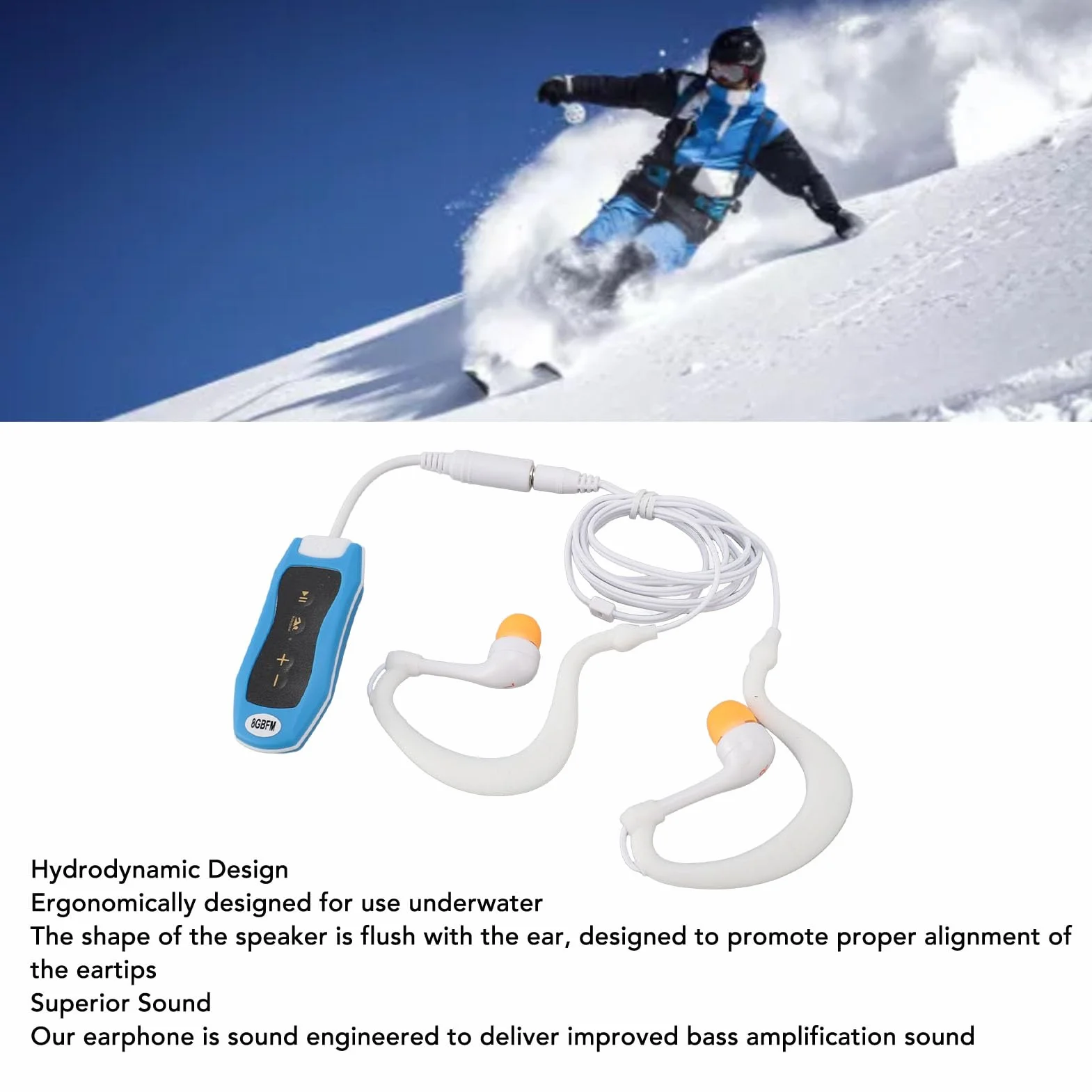 Elprico Lecteur MP3 Etanche Mémoire 8 Go IPX8 USB 2.0 Rechargeable Bleu