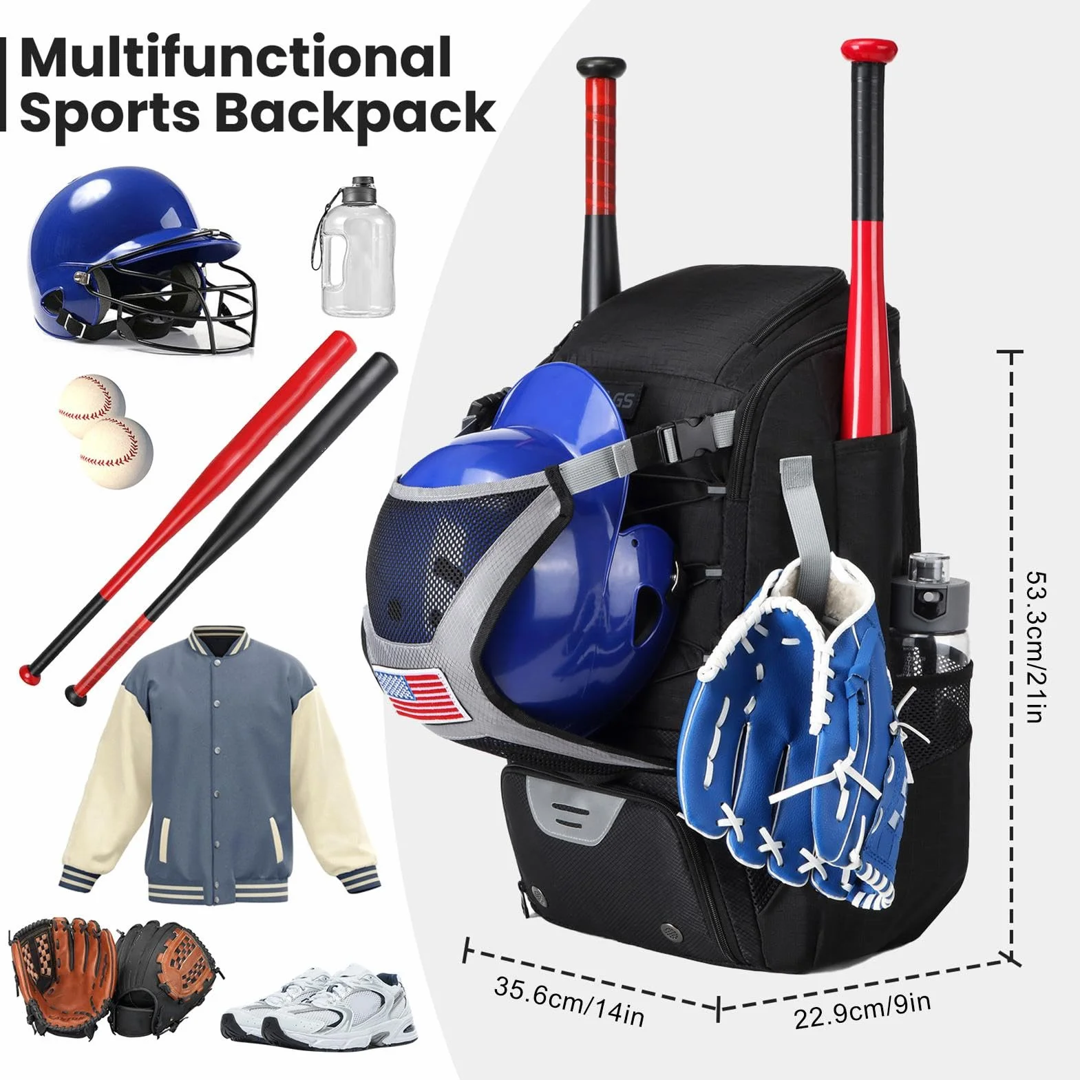 Sac à Dos de Baseball Imperméable avec Compartiment à Chaussures pour Jeunes et Garçons