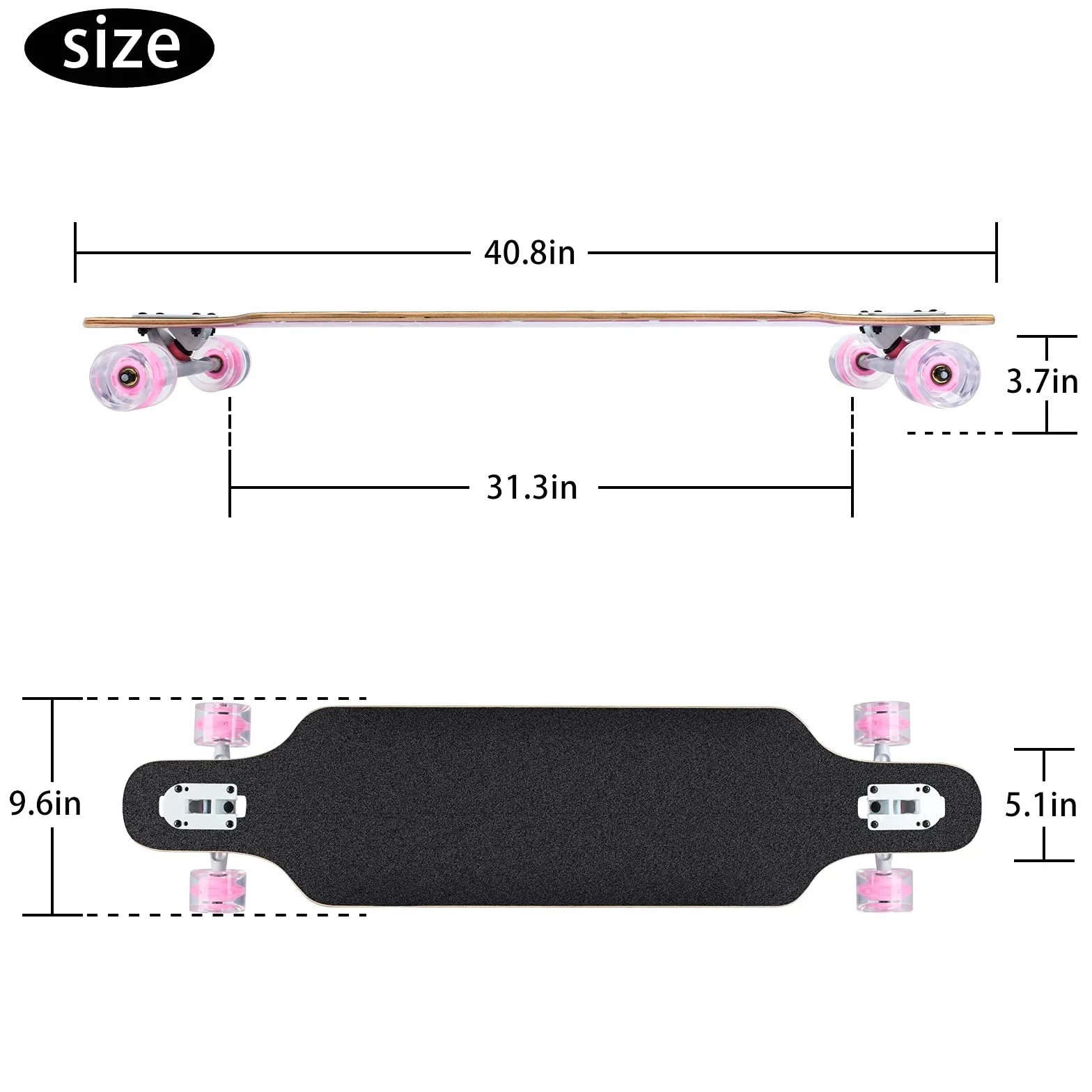 Longboard Érable Canadien 8 Plis ABEC-11 High Speed Drop-Through Freeride Cruiser Board (Love)