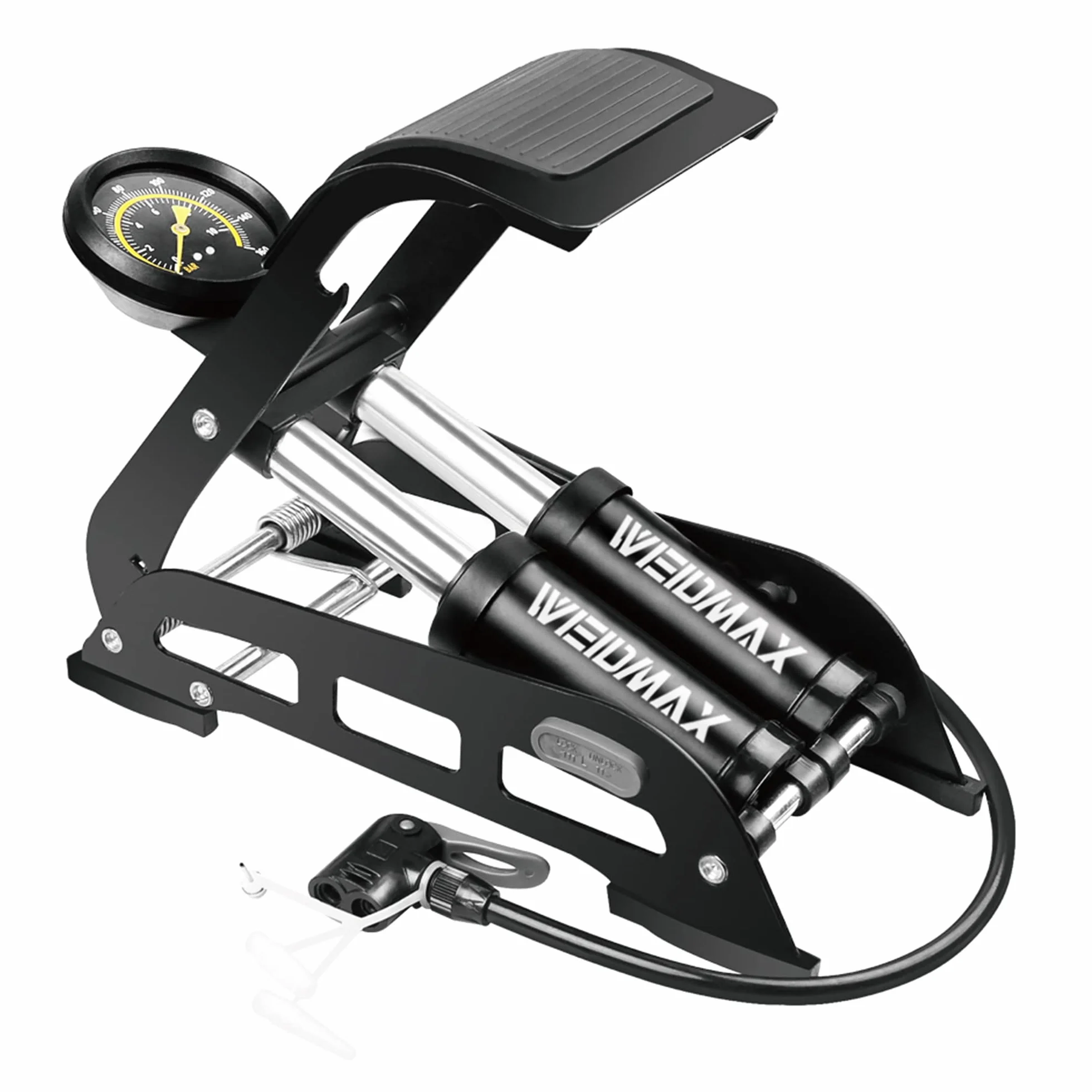 Pompe à pédale à Double Barillet Cylindre WEIDMAX, Pompe à Pied de vélo, Portable, Pompe à air de Sol de vélo, avec manomètre et tête de Valve Intelligente