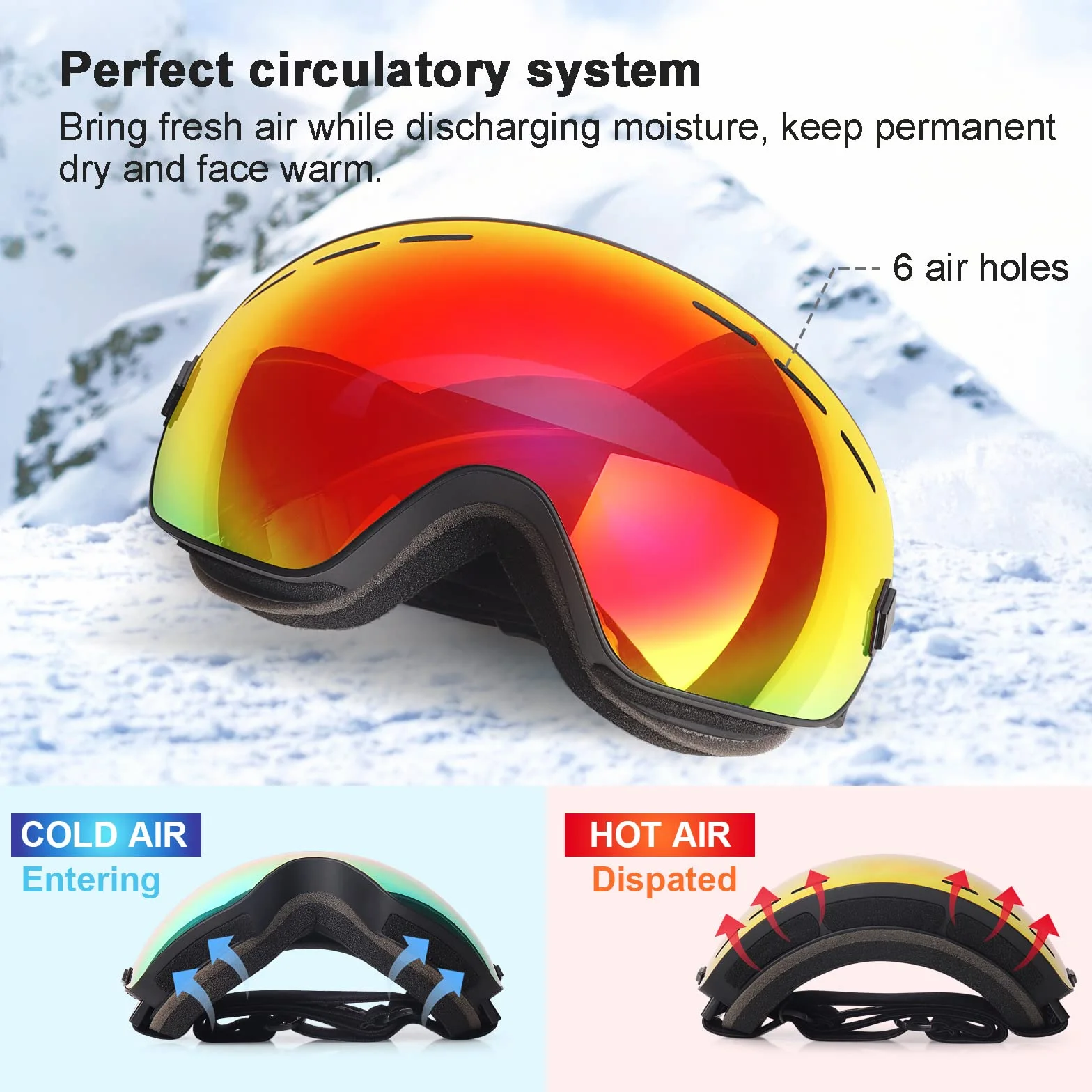 EXP VISION Lunettes de ski anti-buée OTG Verres sphériques amovibles
