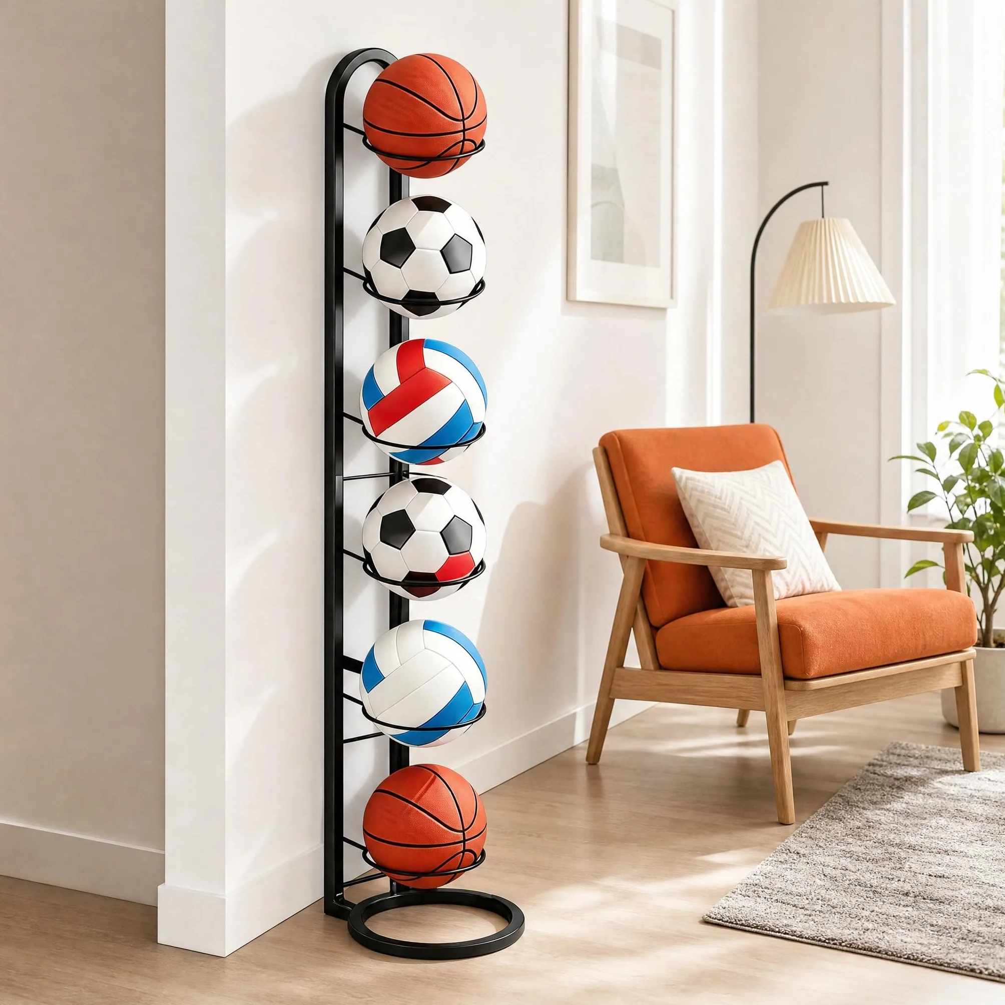 Support De Balle Verticale À 6 Niveaux, Organiseur De Basket-Ball, Porte Ballon Basket, Support Ballon Foot