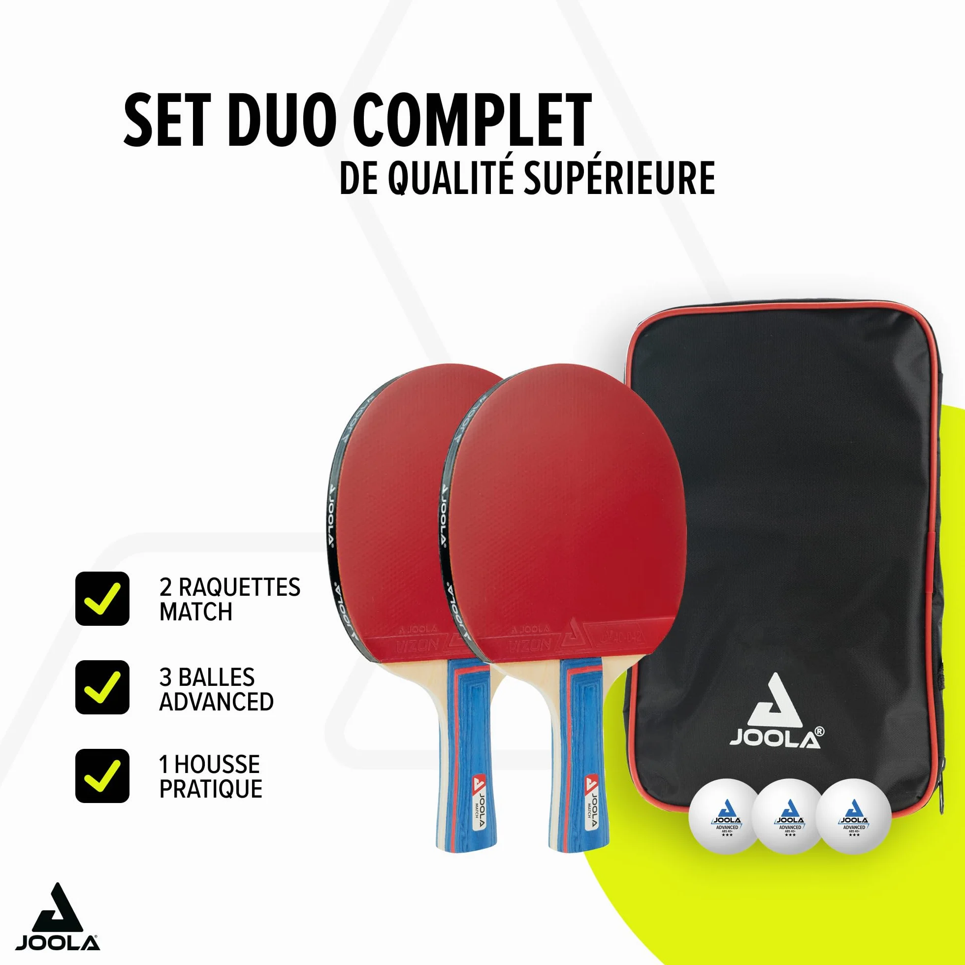 JOOLA Set de Ping-Pong 6 Pièces Duo - 2 Raquettes + 3 Balles + Housse, Homologué ITTF