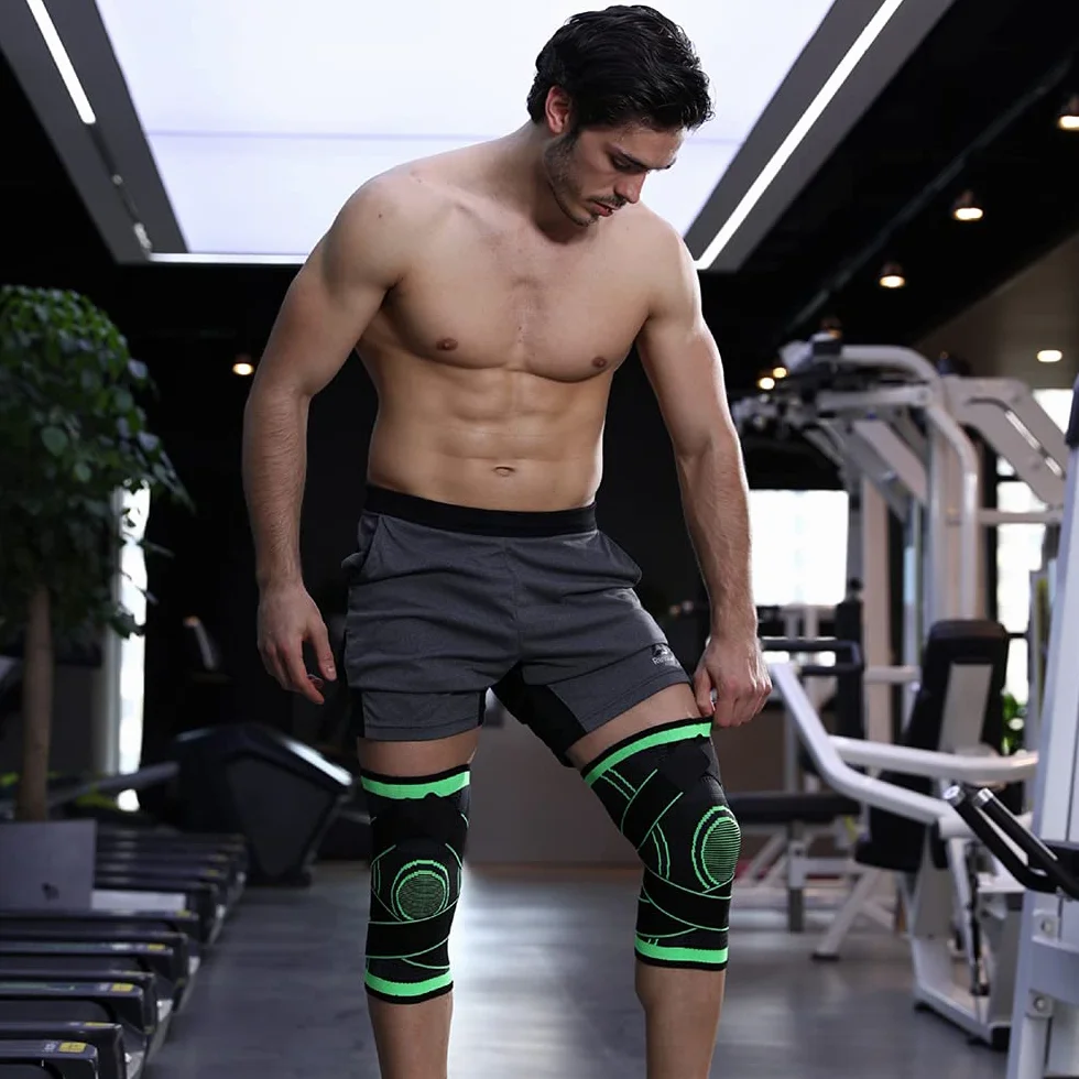 Knee Compression Sleeve pour Hommes Femmes Genouillères Supports Basketball Haltérophilie Gym Workout Vert X-Large