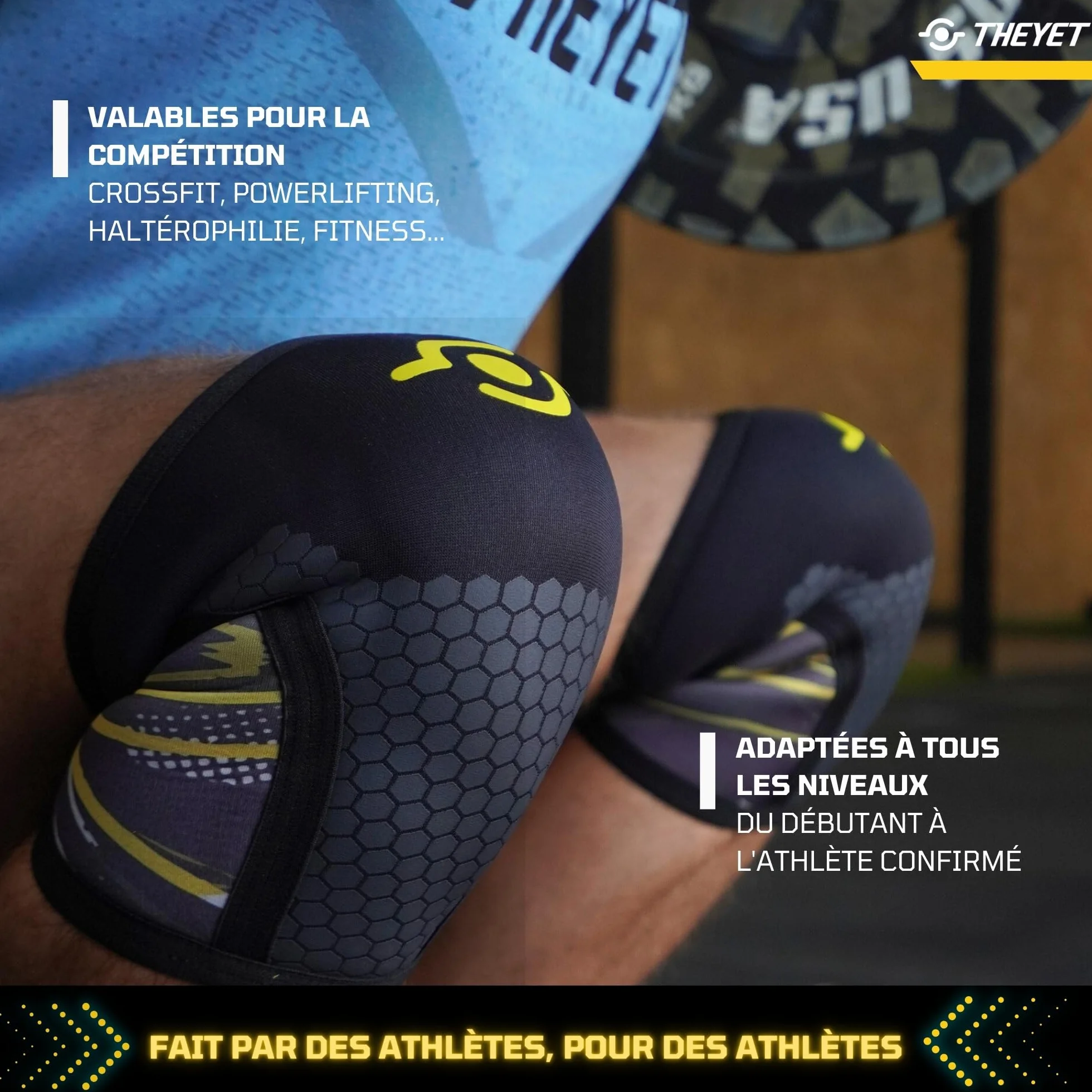 Theyet Genouillères Crossfit Haltérophilie 7mm Protections Sportives Genoux Musculation Maintien Femme Homme Néoprène Antidérapante
