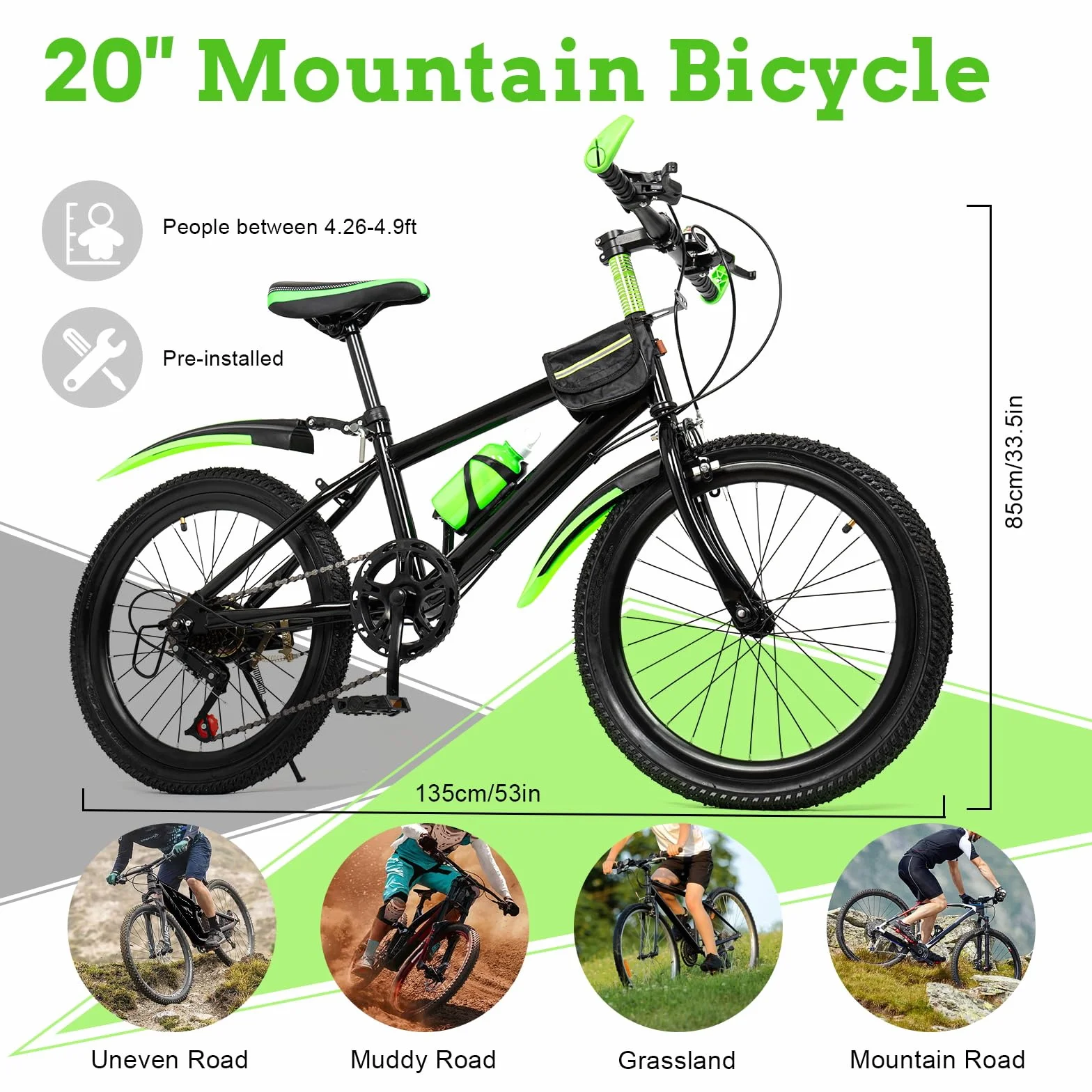 VTT 20 pouces suspension complète pour enfants 6-13 ans