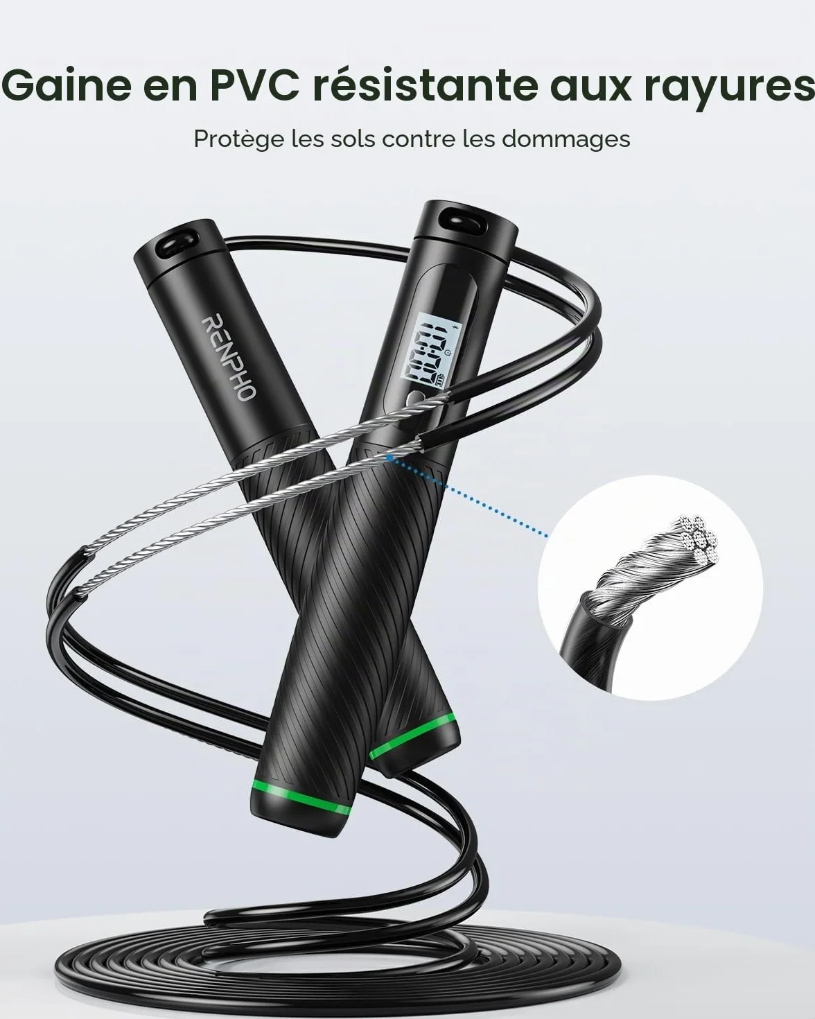 RENPHO Corde à Sauter Intelligente sans Fil Réglable avec Compteur, Fitness Homme Femmes Enfants