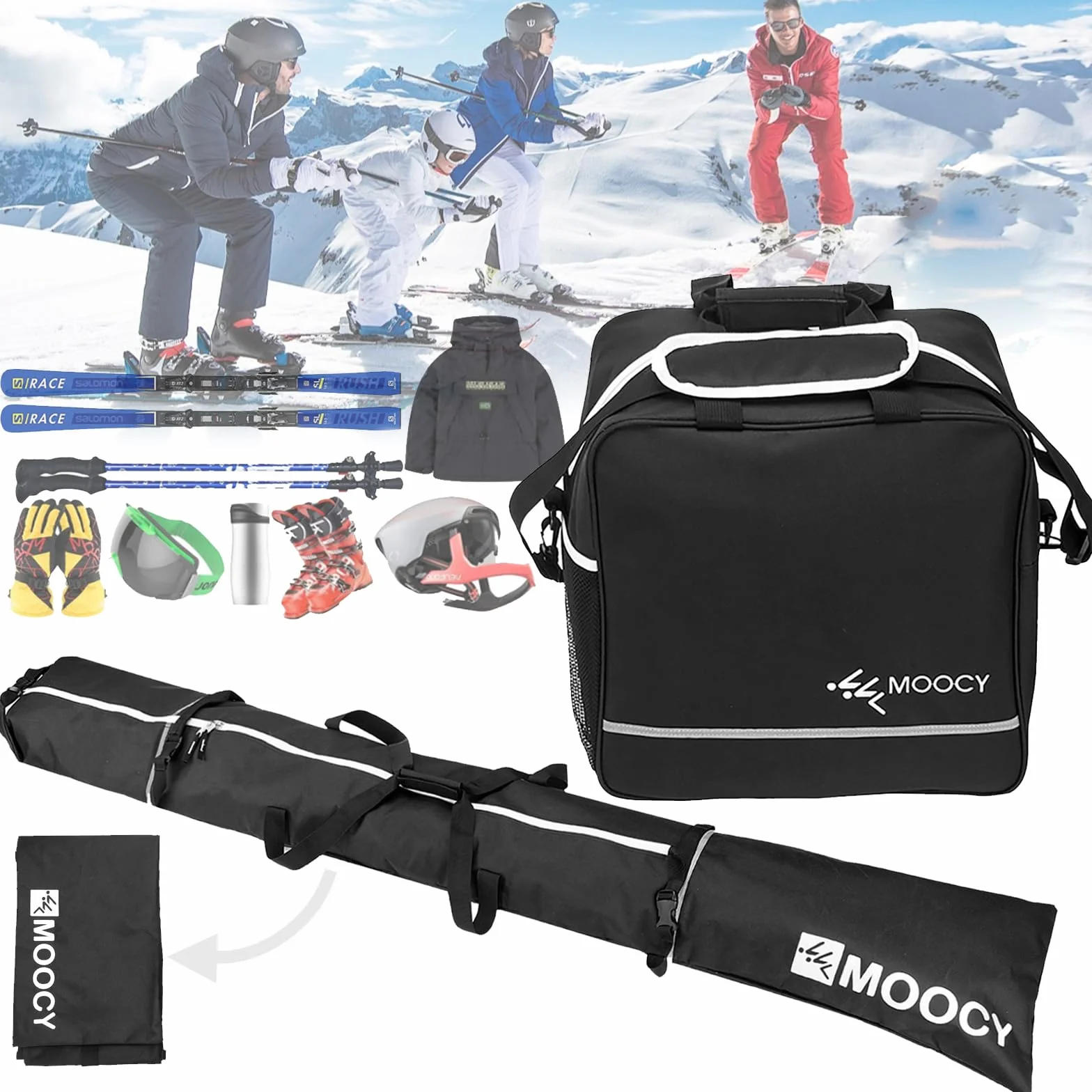 Aisny Ensemble sac à chaussures de ski 200 cm longueur réglable design à roulettes