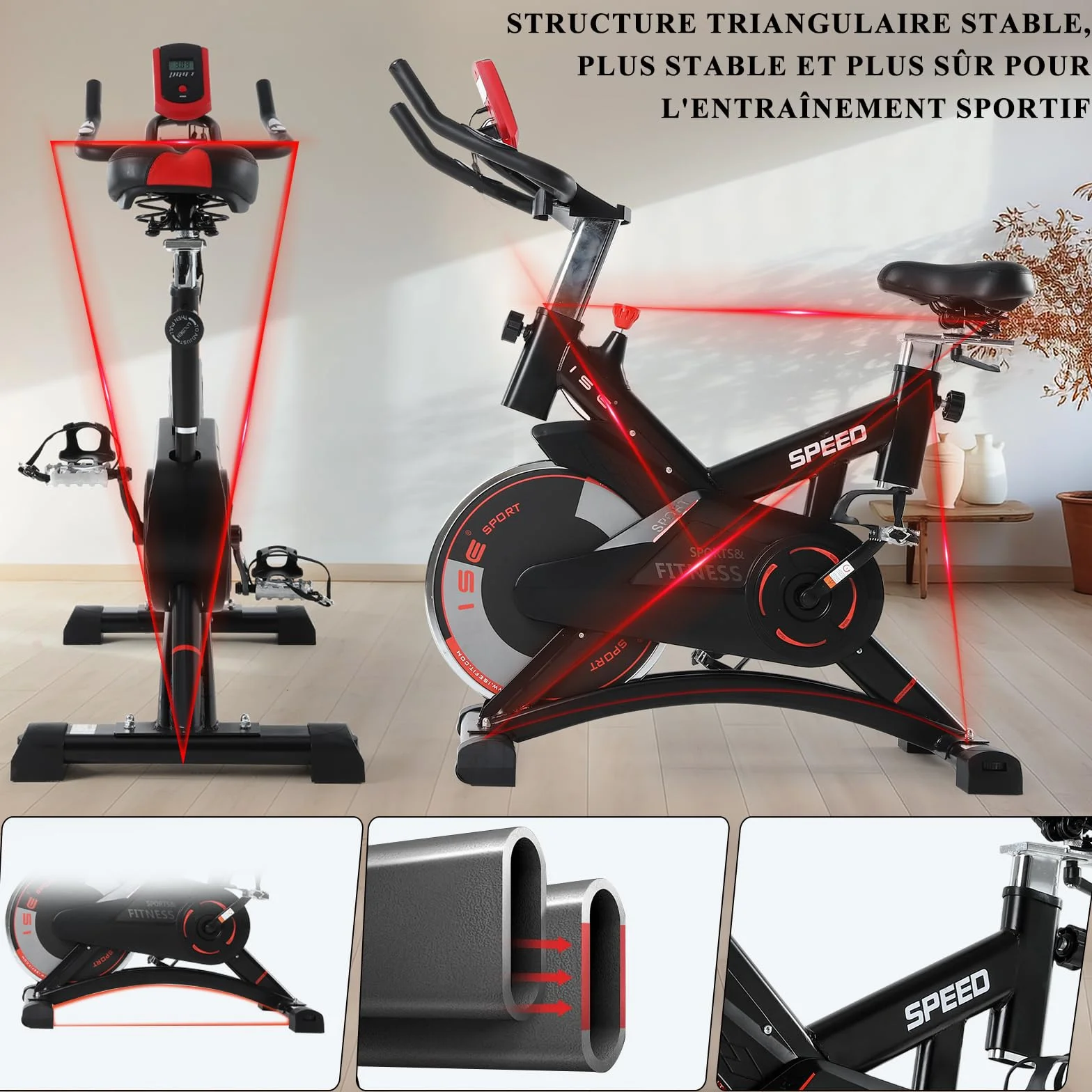 ISE Velo d'Appartement Exercise Bike Cardio-Training Ecran Impulsion Hauteur Réglable