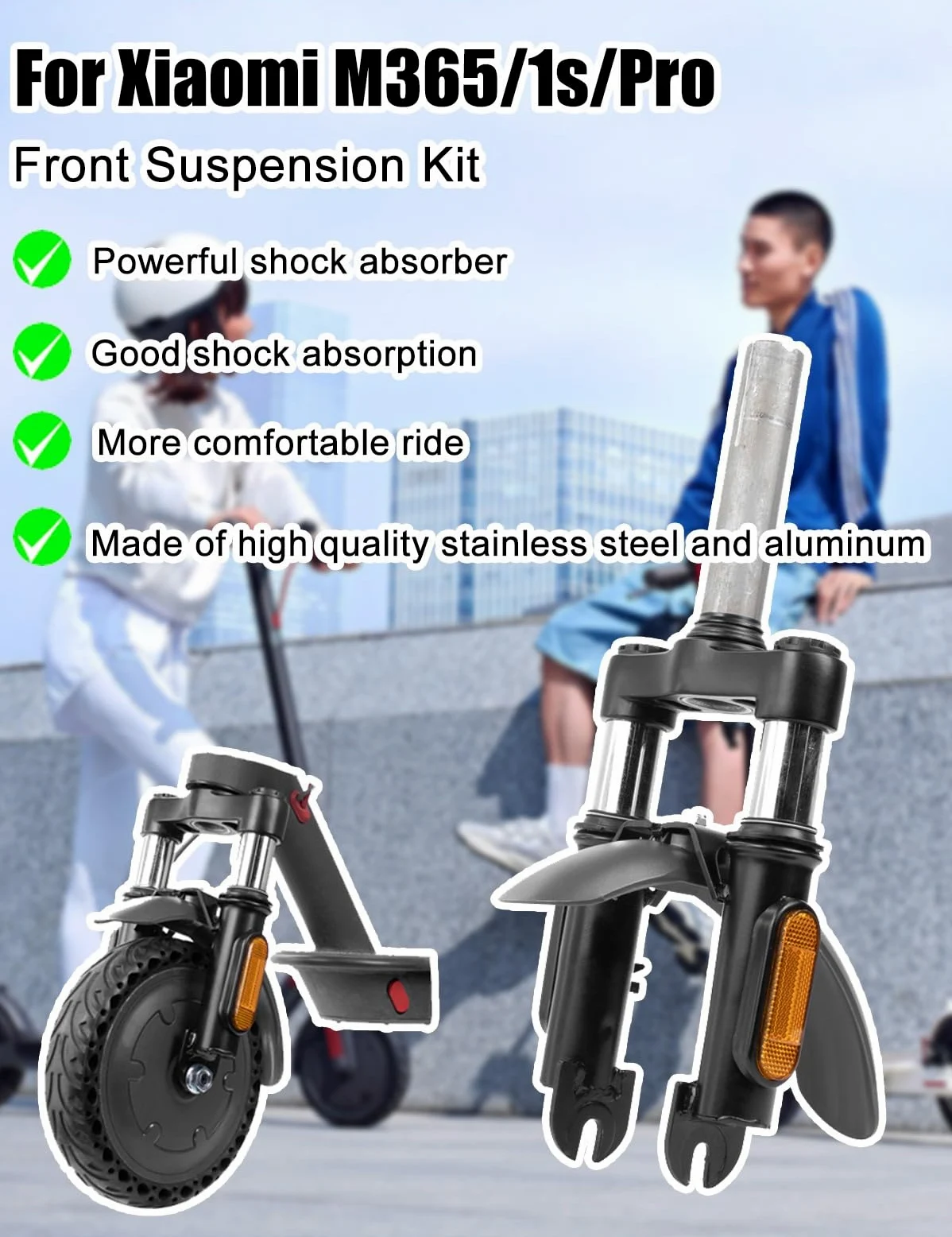 Kit de Suspension Avant Fourche pour M365 Pro Pro2 1S kit de Suspension Avant + Garde-Boue Avant + Support de Pied pour Scooter électrique Accessoire Modification Trottinette
