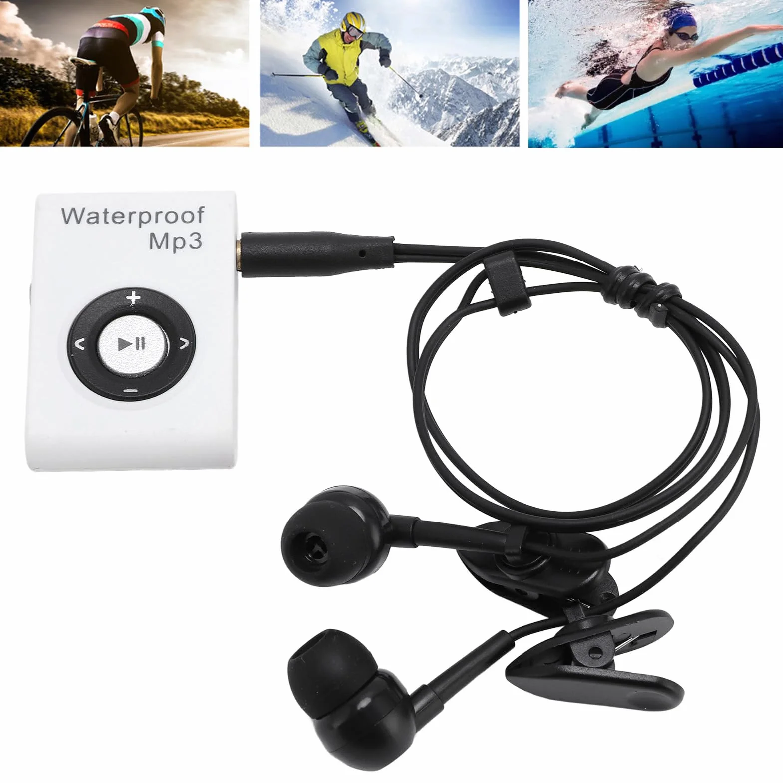 Lecteur Mp3 Imperméable IPX8, Lecteur de Musique avec Clip Arrière, intégré à 8 Go de Mémoire, Mp3 sous-Marin avec Casque pour Surf, Sports Natants, Course (White)