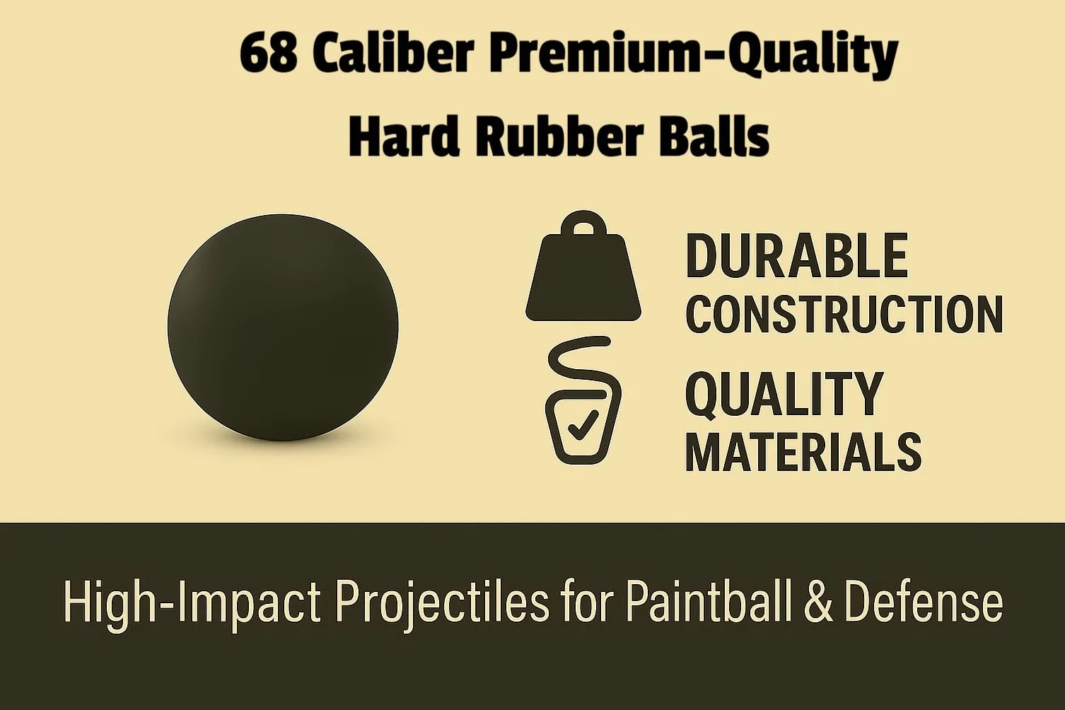 100 Premium Hard Rubberballs .68 Caliber Paintballs for Self Home Defense Pistols