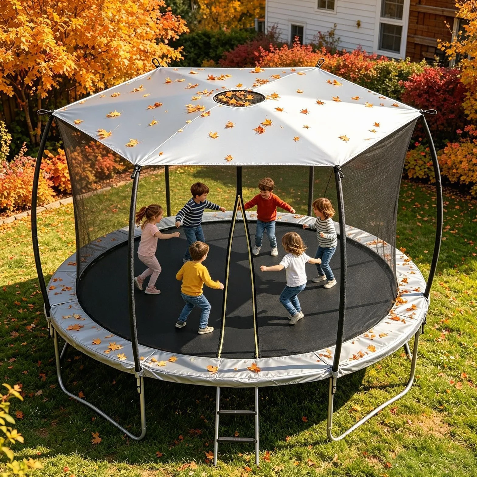 Housse d'ombrage de trampoline Ø 366 cm Anti-UV Imperméable pour trampoline 6 barres