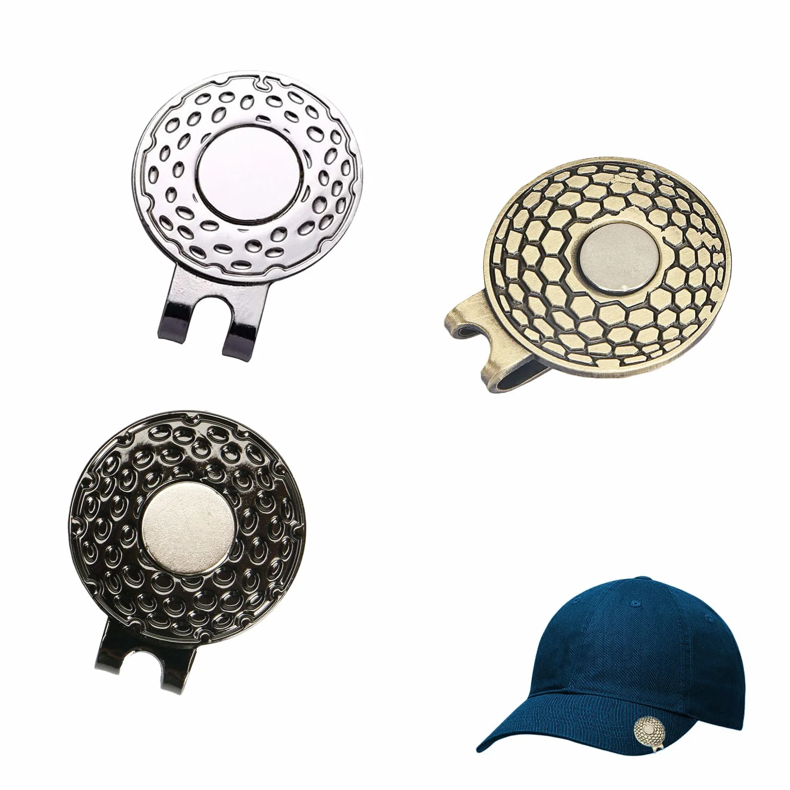 Clip magnétique de marqueur de Balle de Golf,3 pièces, Clip pour Chapeau de Golf, Aide à l'entraînement, Accessoires en Alliage de Zinc, Argent, Bronze, Noir