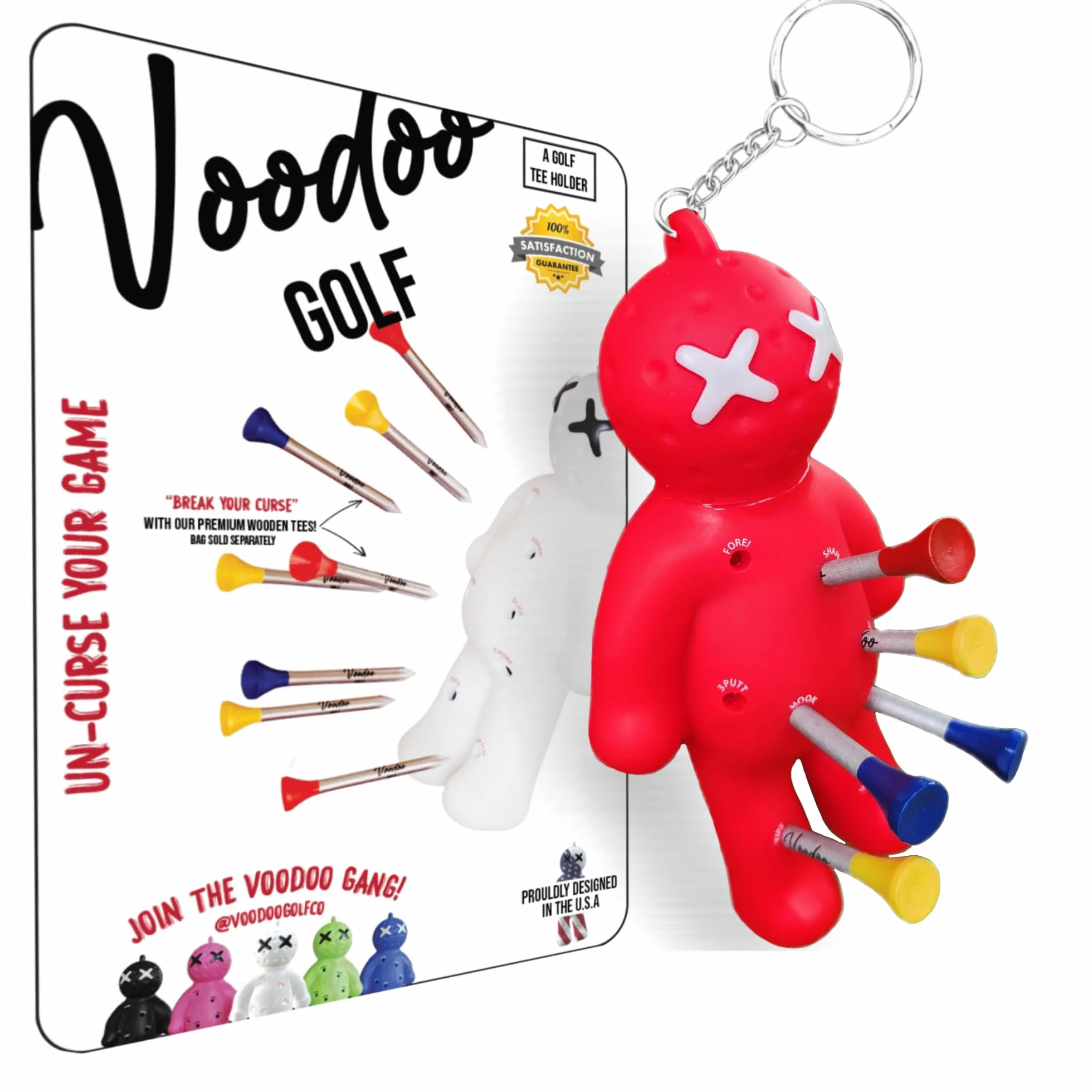 Porte-Tee en balle Voodoo Golf | Accessoire original pour porte-clés | Cadeaux pour hommes | Convient pour les tees de 3 1/4, 2 3/4, 1 1/2