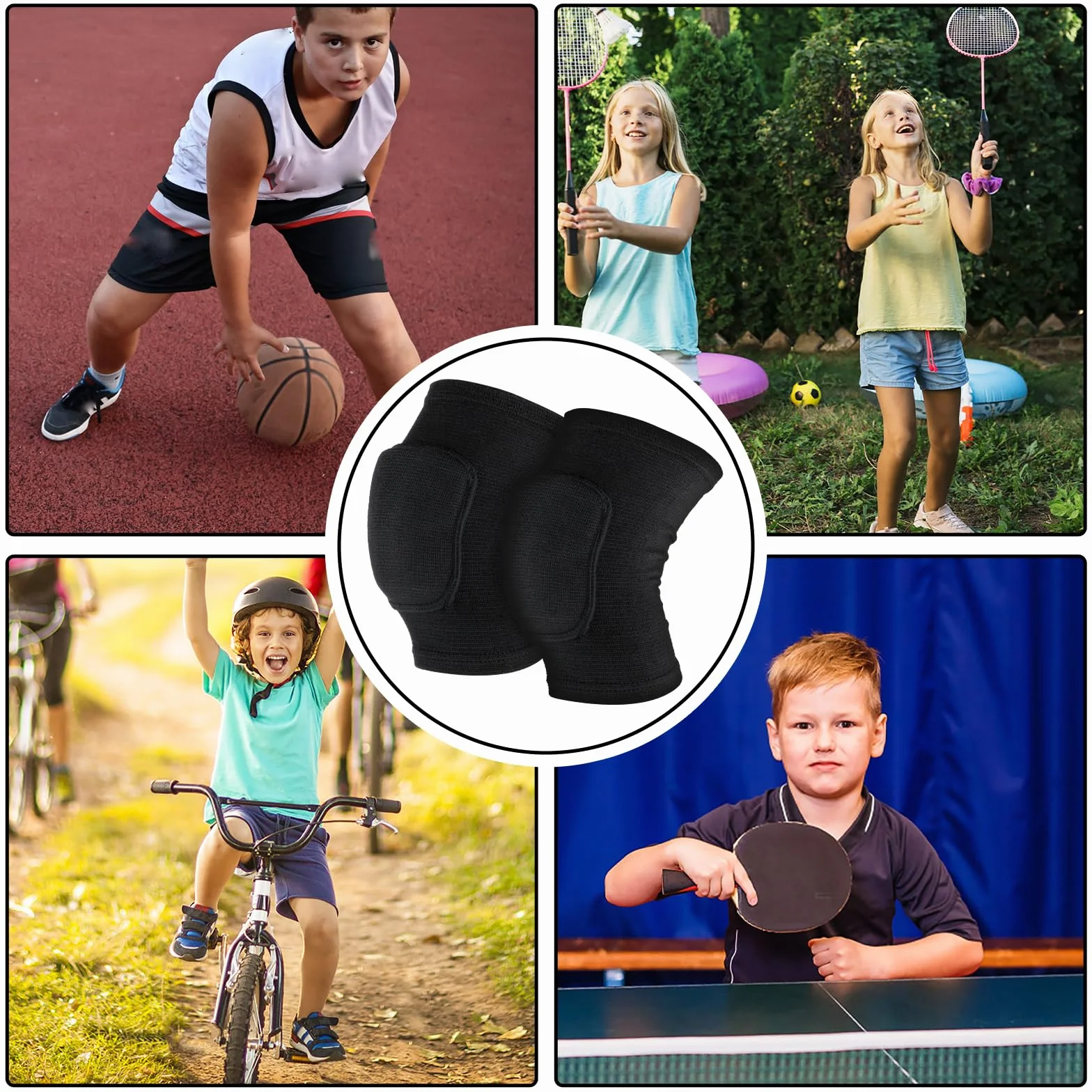 Sibba Genouillère Élastique Respirante Rembourrée Antidérapante Pour Enfants Volleyball Danse Course Patinage Basketball Football