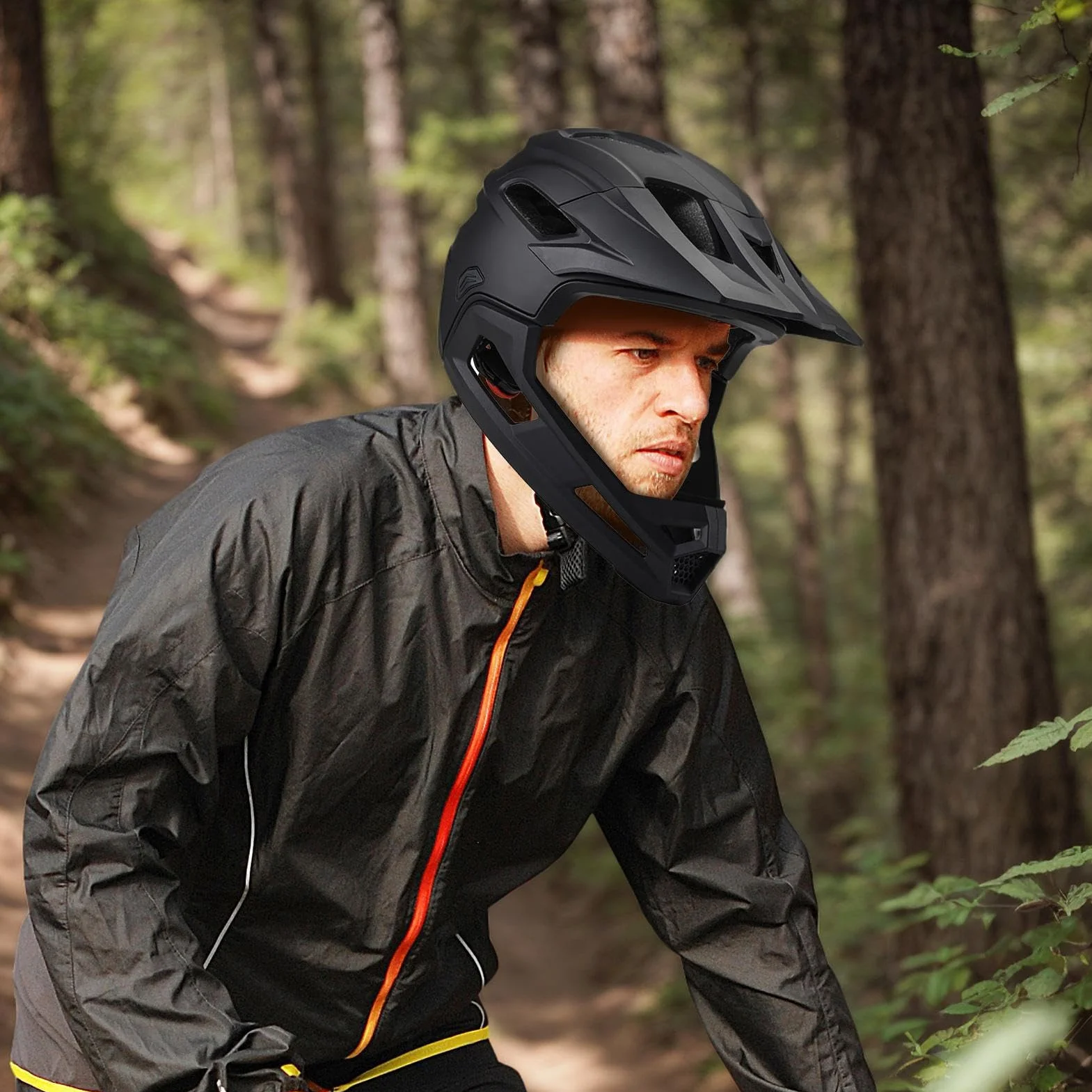Casque Intégral VTT Adulte Avec Mentonnière Amovible et Visière Réglable Anti-Choc