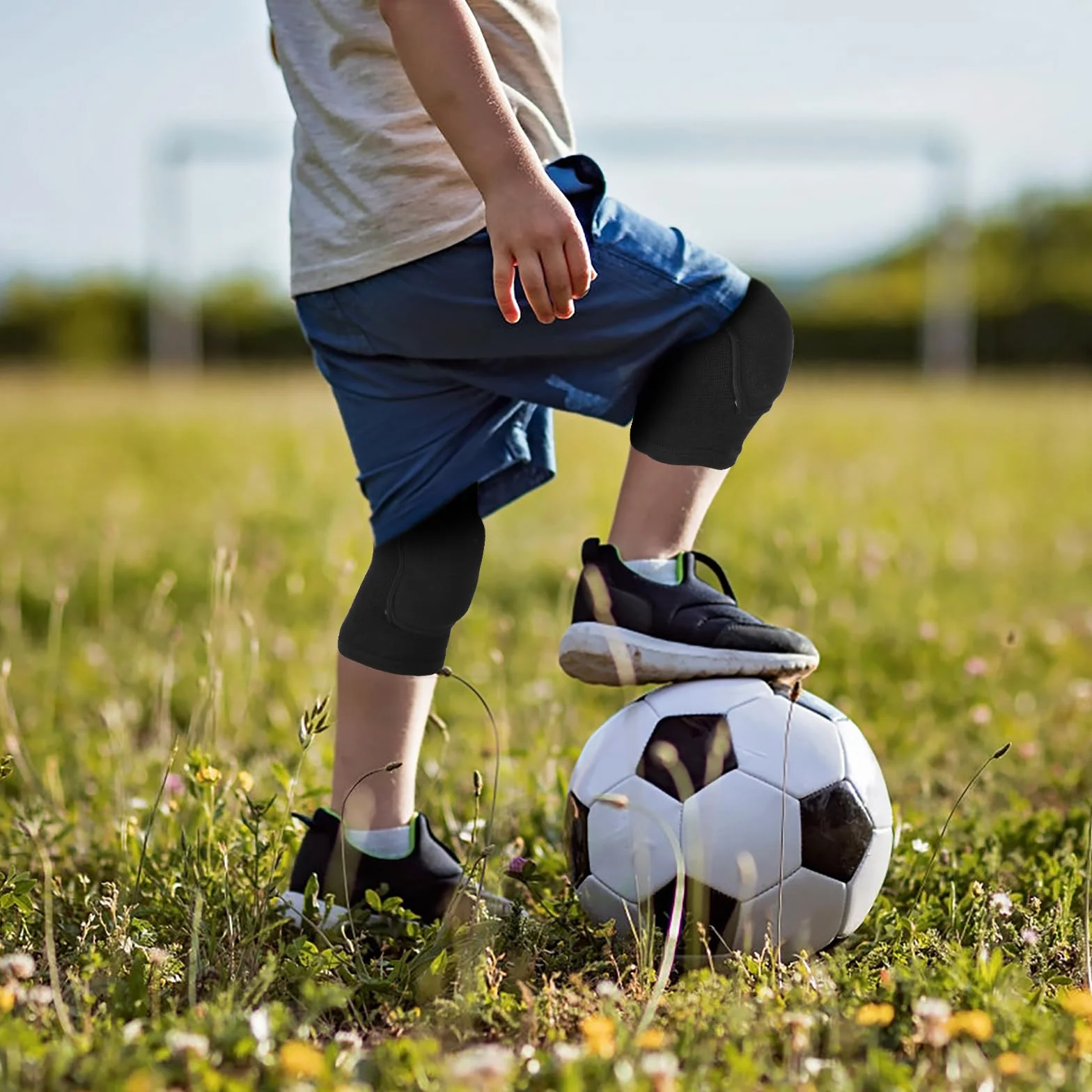 Sibba Genouillère Élastique Respirante Rembourrée Antidérapante Pour Enfants Volleyball Danse Course Patinage Basketball Football