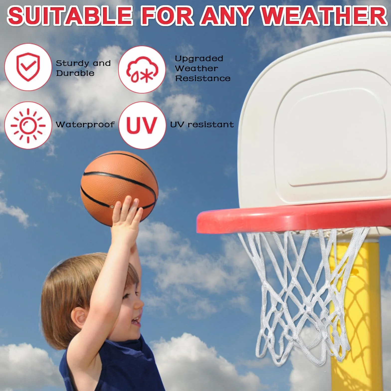 Filet Panier Basket Extérieur Mini Basketball Net de Remplacement Résistant aux Intempéries 2 Pièces Blanc