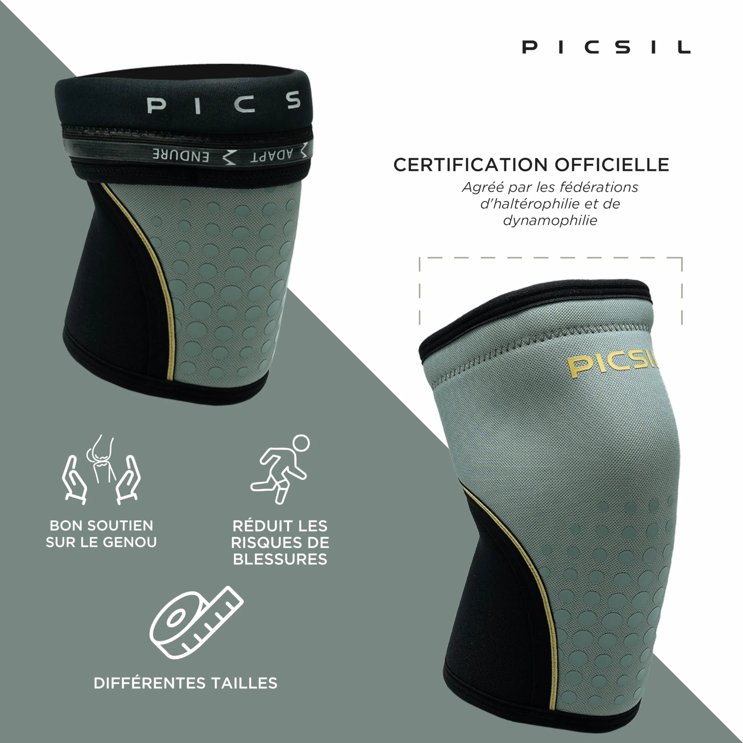 PICSIL Genouillères Rigides Néoprène 10mm Crosstraining Powerlifting Haltérophilie Unisexe