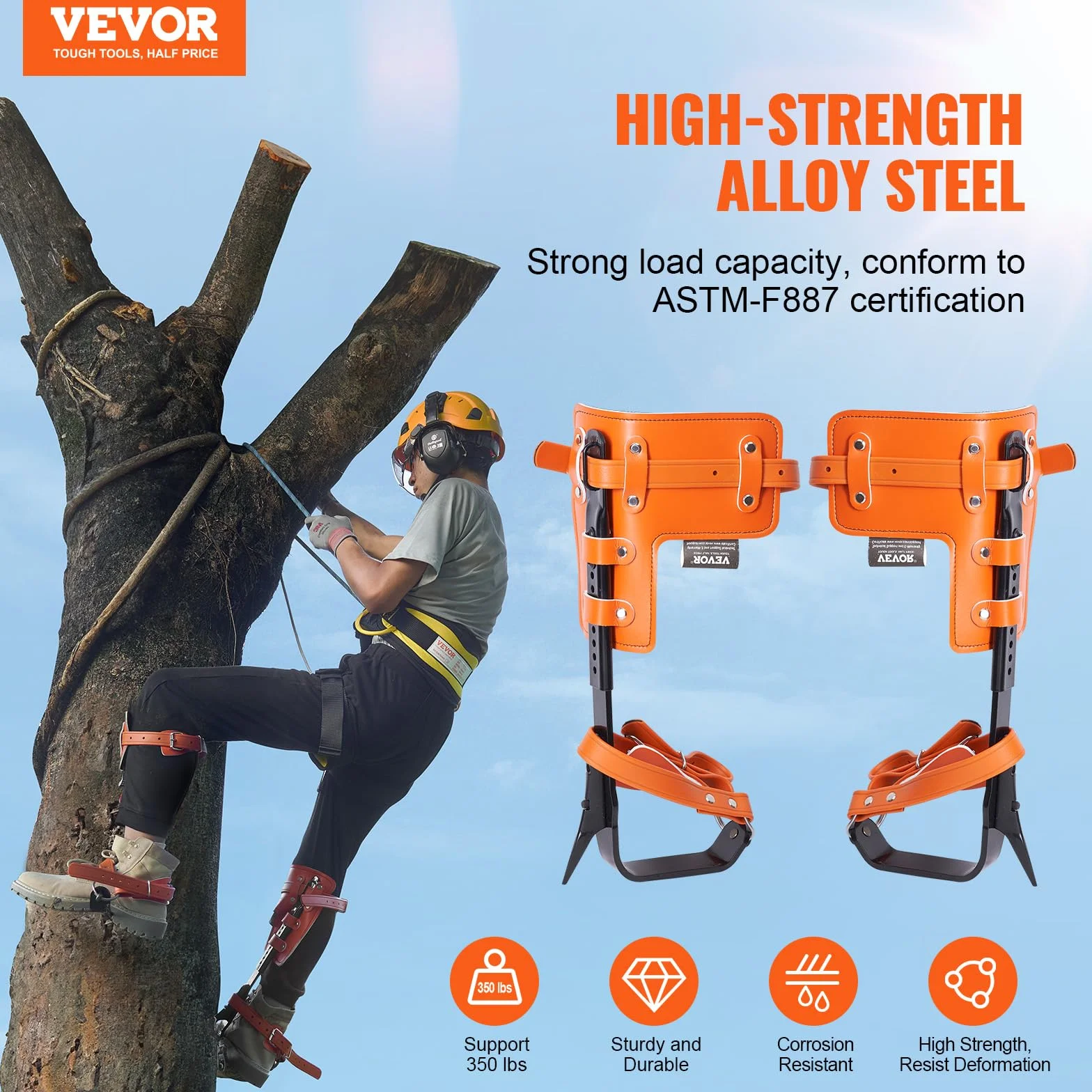 VEVOR Pointes d'escalade d'arbre, 1 paire, crampons acier allié, charge 158 kg, équipement avec sangles et protecteurs
