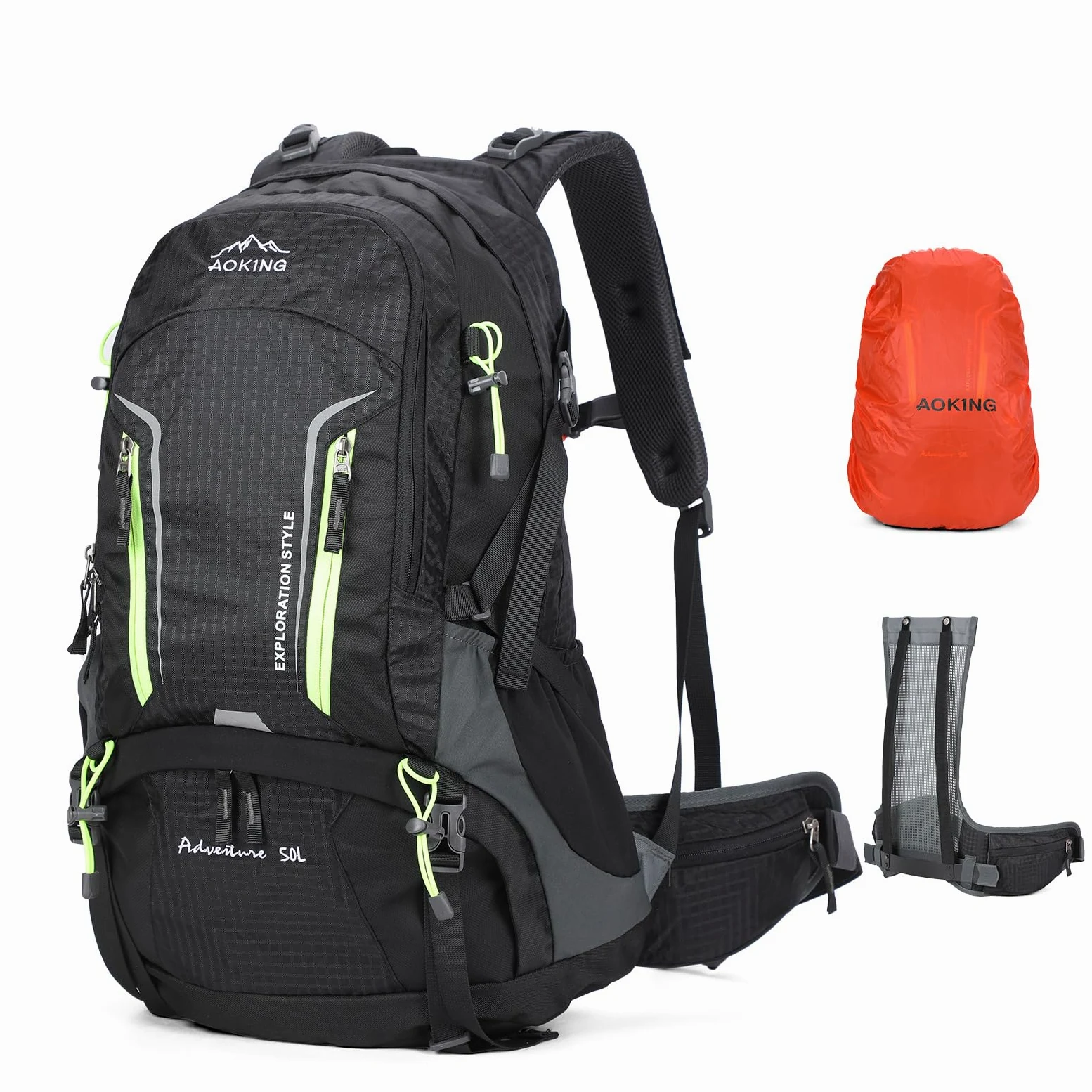 Aoking, Sac à dos de randonnée/escalade, 40L_YJN79807,50L_YJN67363, éléments standard : panneau en maille Airflow amovible, étanche, sifflet SOS, protection contre la pluie, options : poche à eau 2
