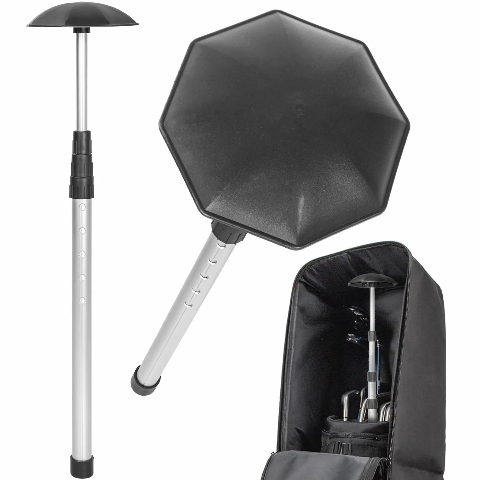 Canne de support réglable pour sac de golf – Support télescopique rigide pour club de golf en alliage d'aluminium pour protection de club, accessoire de sac de protection (noir)