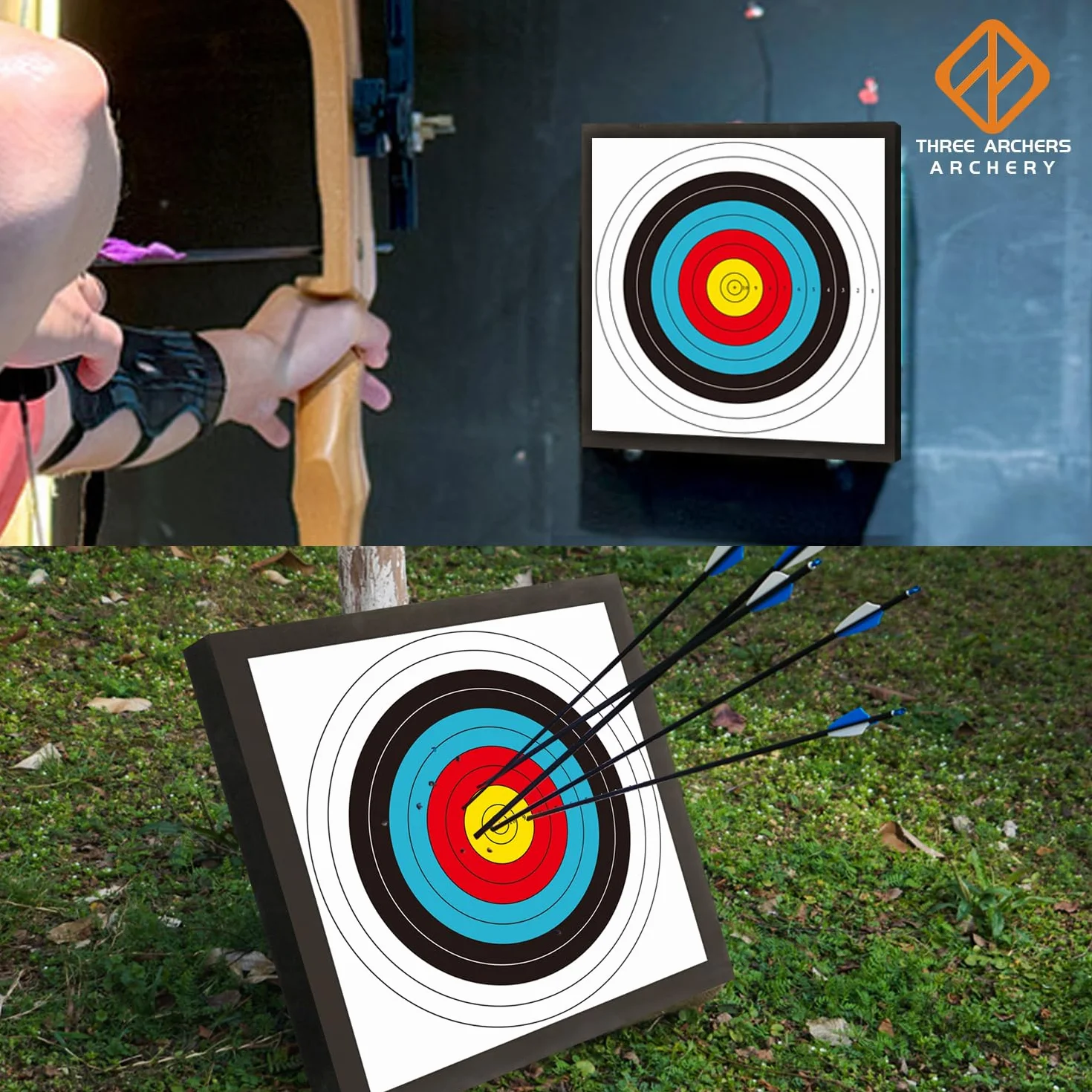 THREE ARCHERS Cible de tir à l'arc 50x50cm Mousse légère durable avec supports