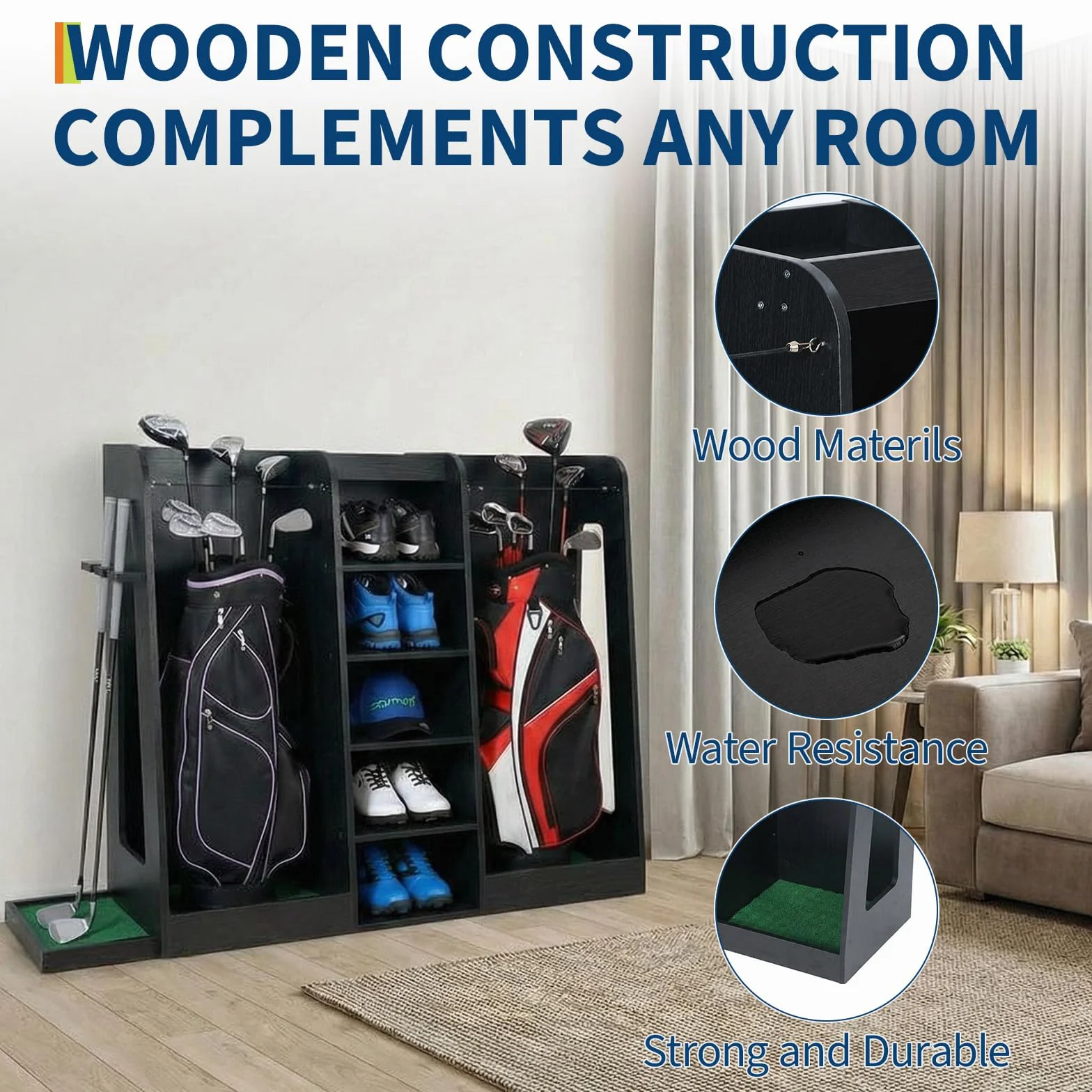 Organiseur Robuste pour Sacs de Golf Garvee – Rangement Bois pour 2 Sacs, Accessoires et Clubs