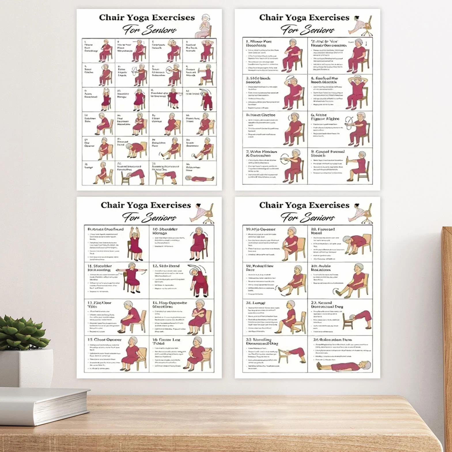 Poster de yoga sur chaise, routines organisées, 5 défis de 30 jours, tableaux d'exercices laminés, affiche d'entraînement de yoga pour personnes âgées
