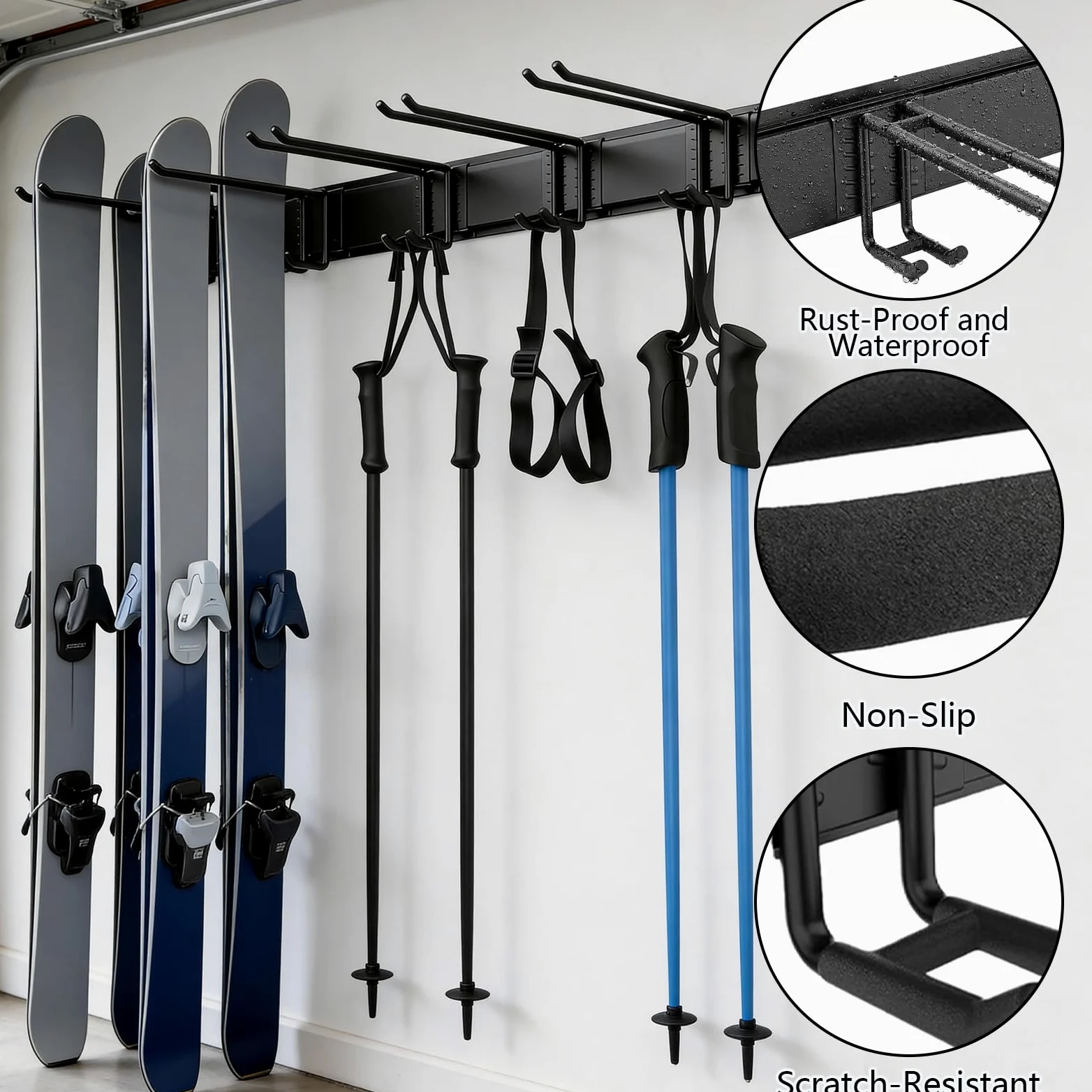 Support mural pour ski et snowboard - Support mural pour 10 paires de skis jusqu'à 136 kg - Pour la maison et le garage