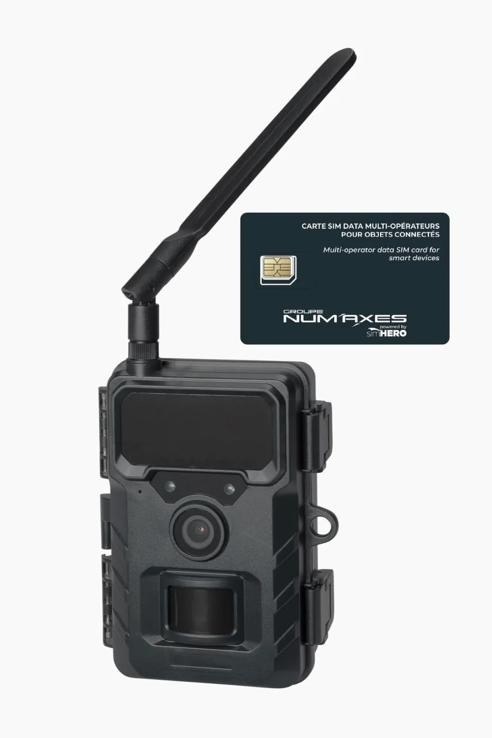 NUM'AXES Piège Photographique Cellulaire PIE1150 4G avec Carte SIM Fournie Caméra de Sécurité Extérieure Résolution Vidéo Full HD 1080P/2K Flash Infrarouge Invisible 20m