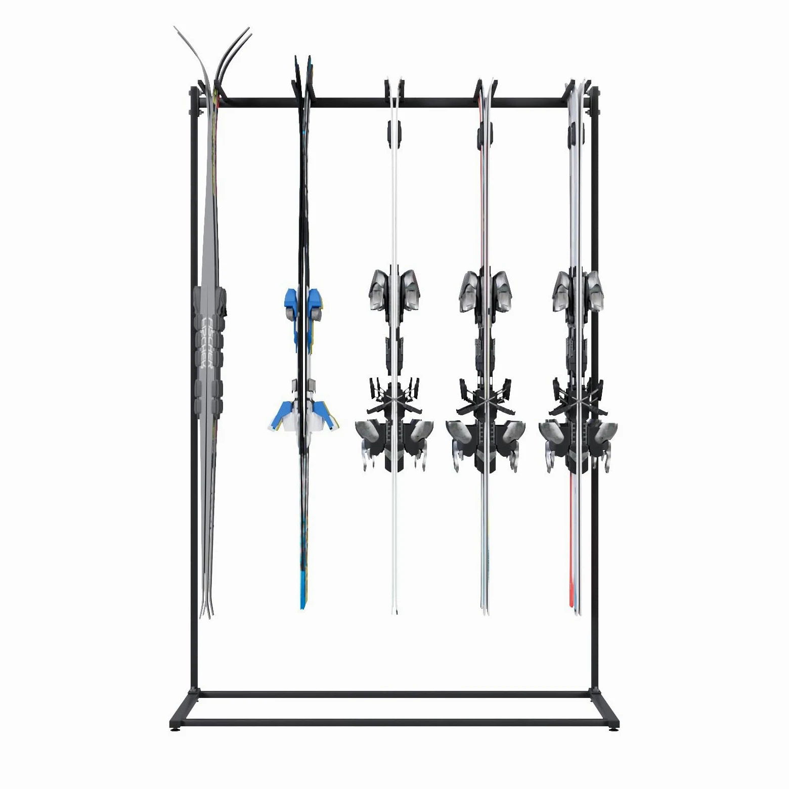 QLS Support à Skis sur Pied pour 10 Paires 175 cm Noir | Structure thermolaquée avec bras caoutchoutés, 117 × 50 × 175 cm, garage ou local à skis