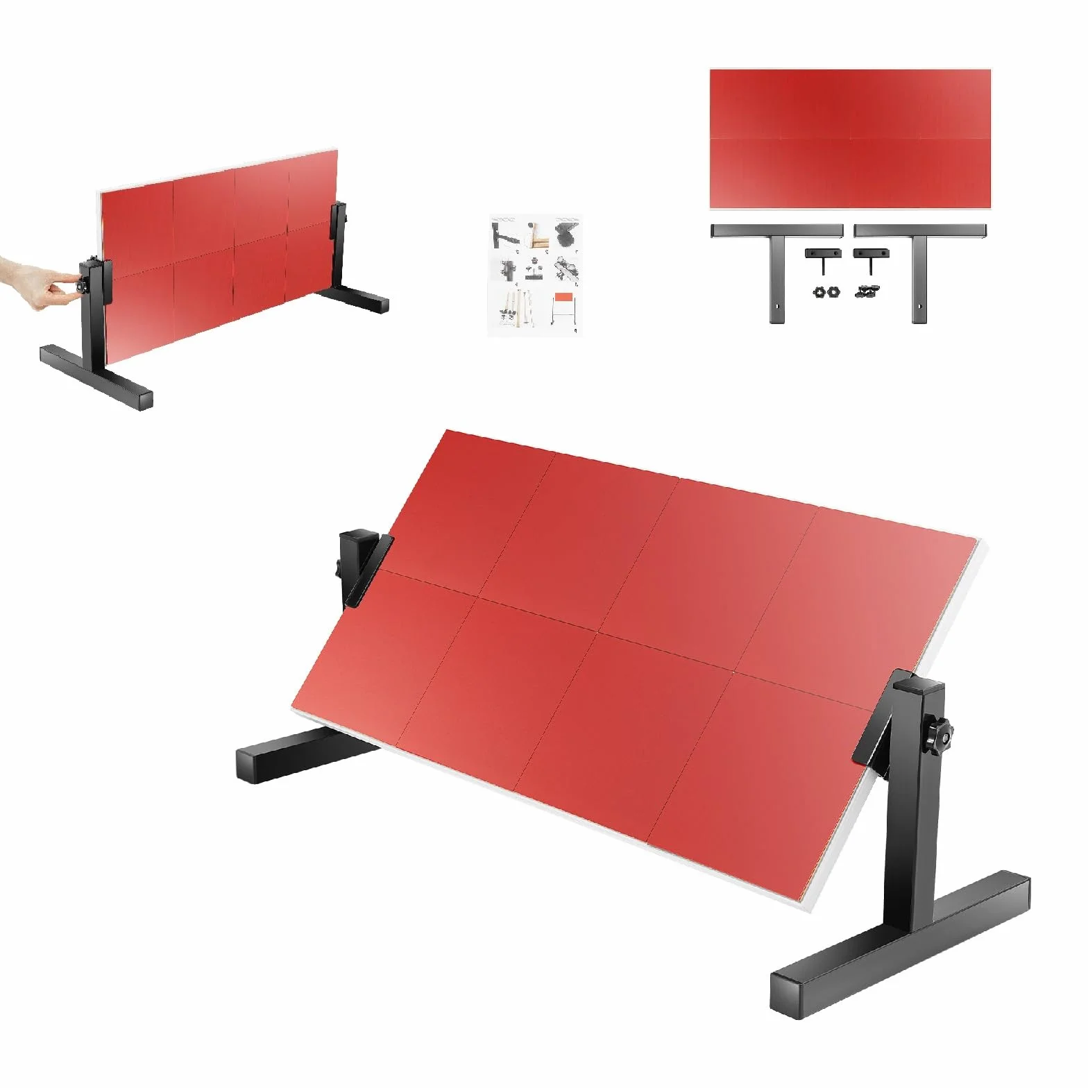Entraîneur de tennis de table, angle réglable à 360°, 8 blocs en caoutchouc, grande zone d'exercice, tennis de table, planche de rebond avec 7 couches de bois, planche de rebond en acier pour