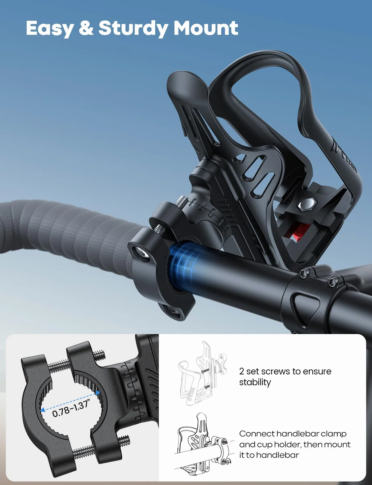 Lamicall Porte Bidon Vélo, Porte Gourde Vélo pour Bouteilles 48-71mm, Guidon Cadre, Taille Réglable, Outil à Vis, Porte-bidons Durables VTT Noir