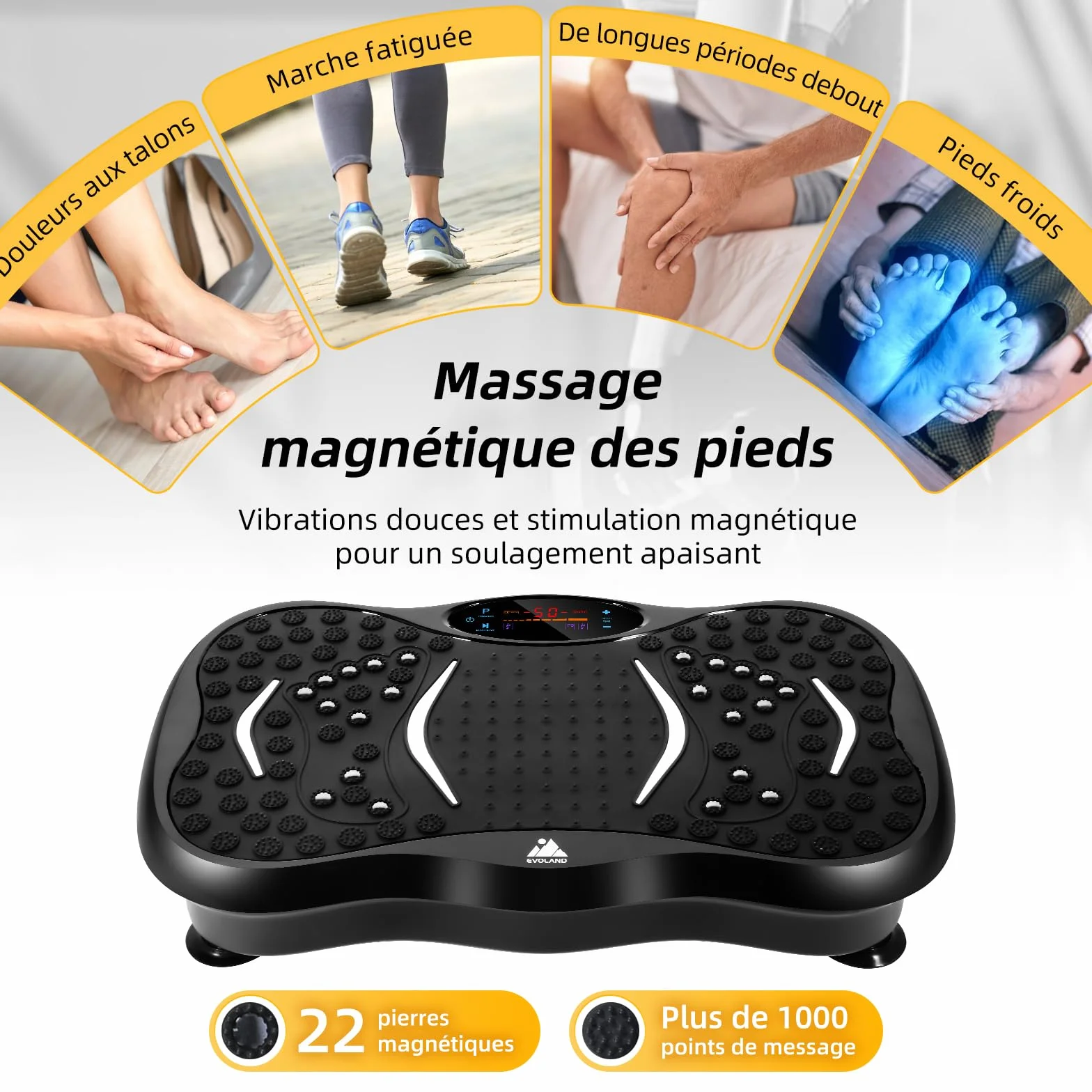 EVOLAND Plateforme vibrante oscillante 99 Niveaux d'intensité Haut-Parleur Bluetooth