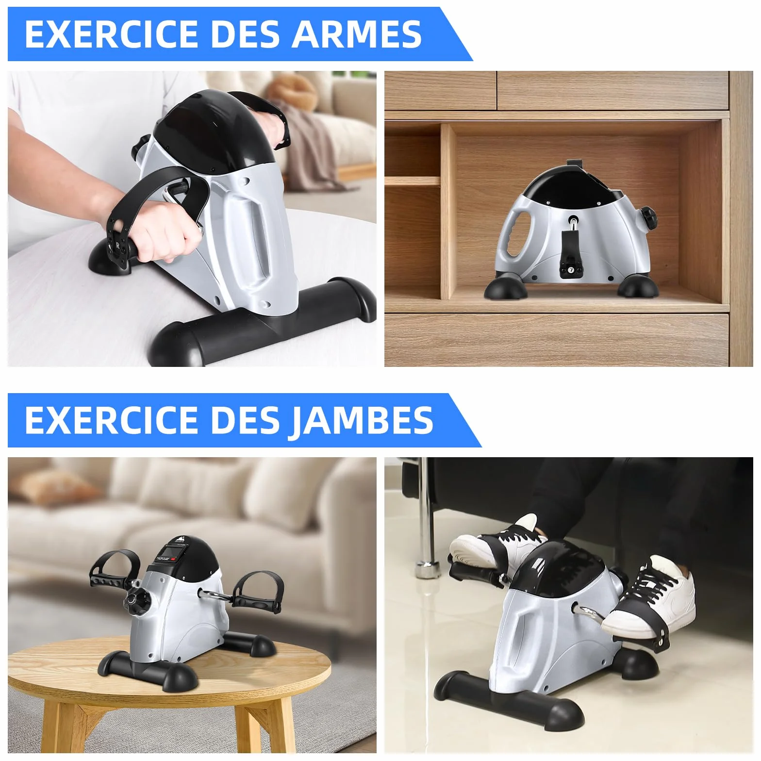 Mini Vélo d'Appartement Pédalier Réglable avec Écran LCD pour Jambes et Bras