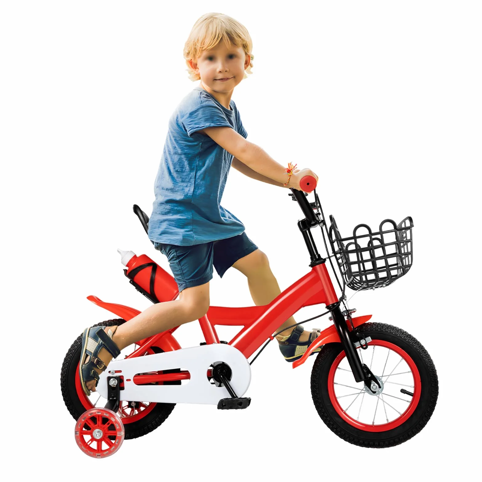 Vélo enfant 12 pouces réglable 2-5 ans avec roues stabilisatrices panier bouteille