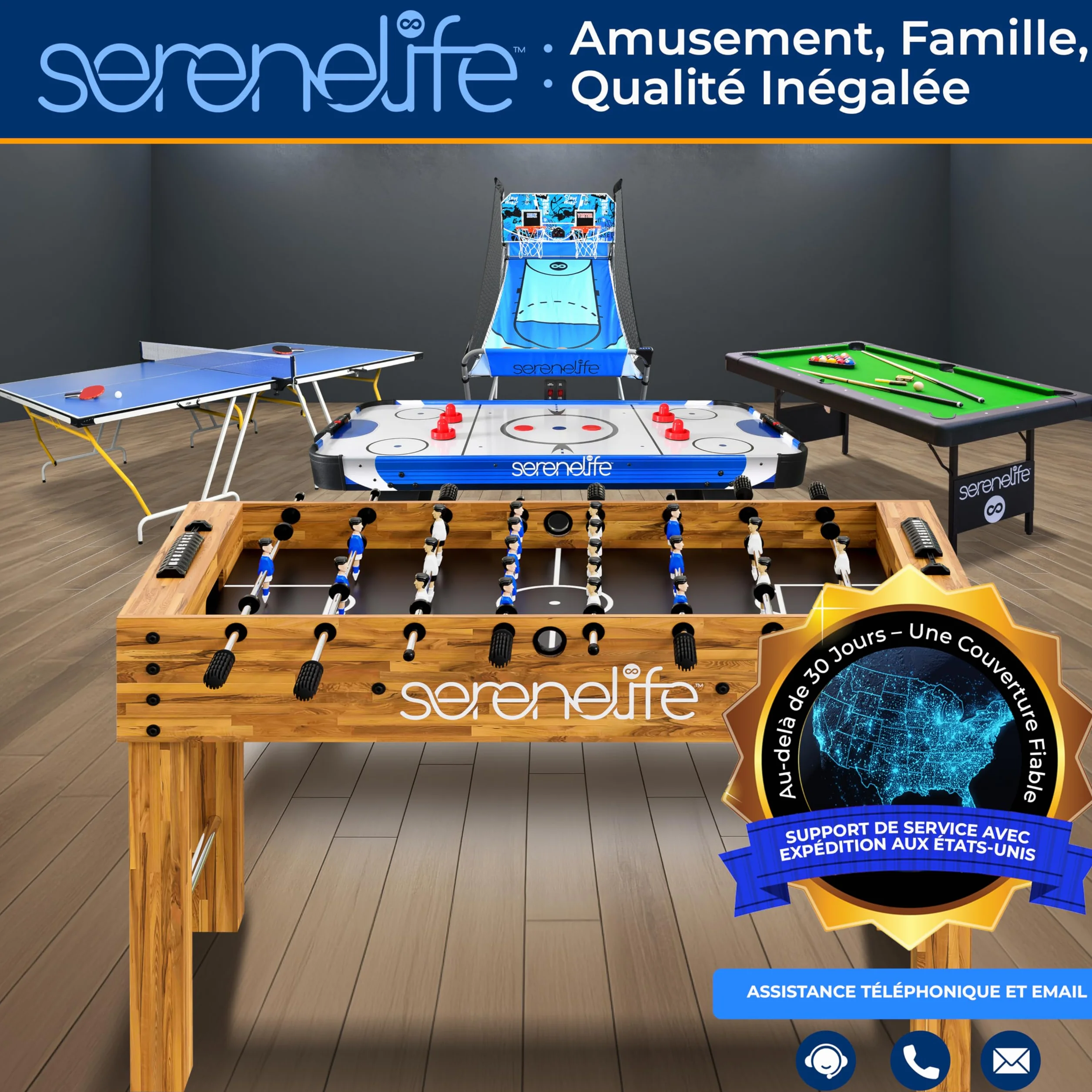 SereneLife Table de Ping-Pong Portable 240 cm avec Cadre Acier Revêtu Anti-rouille, Jeu Hand Pong Intérieur/Extérieur