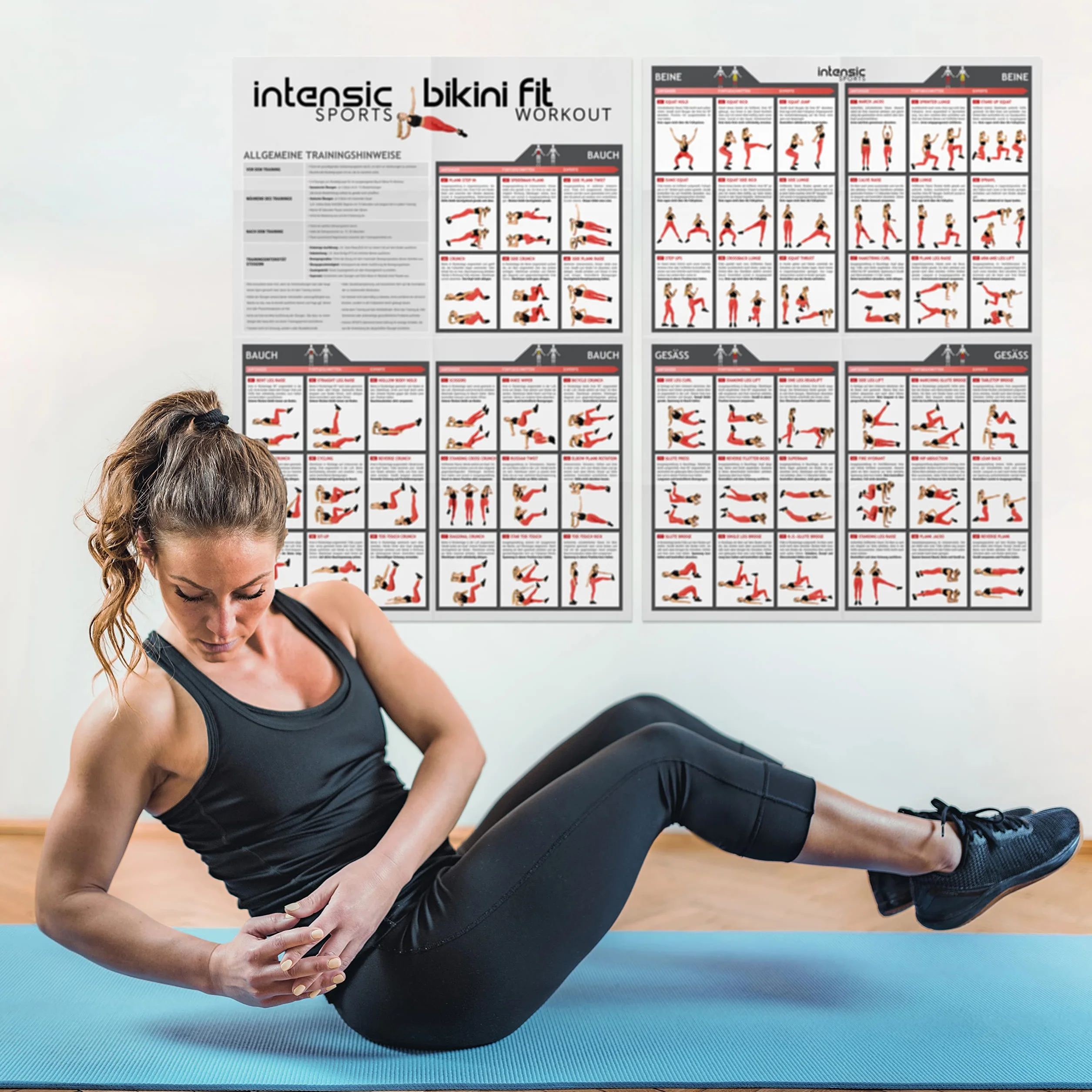 Poster d'Entraînement Abdominaux Jambes Fesses - 60 Exercices Fitness Développement Musculaire Maison