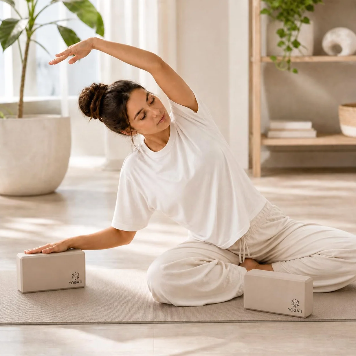 YOGATI Blocs de Yoga en Mousse EVA lot de 2 22x12x7.5 cm Antidérapant pour Pilates Fitness