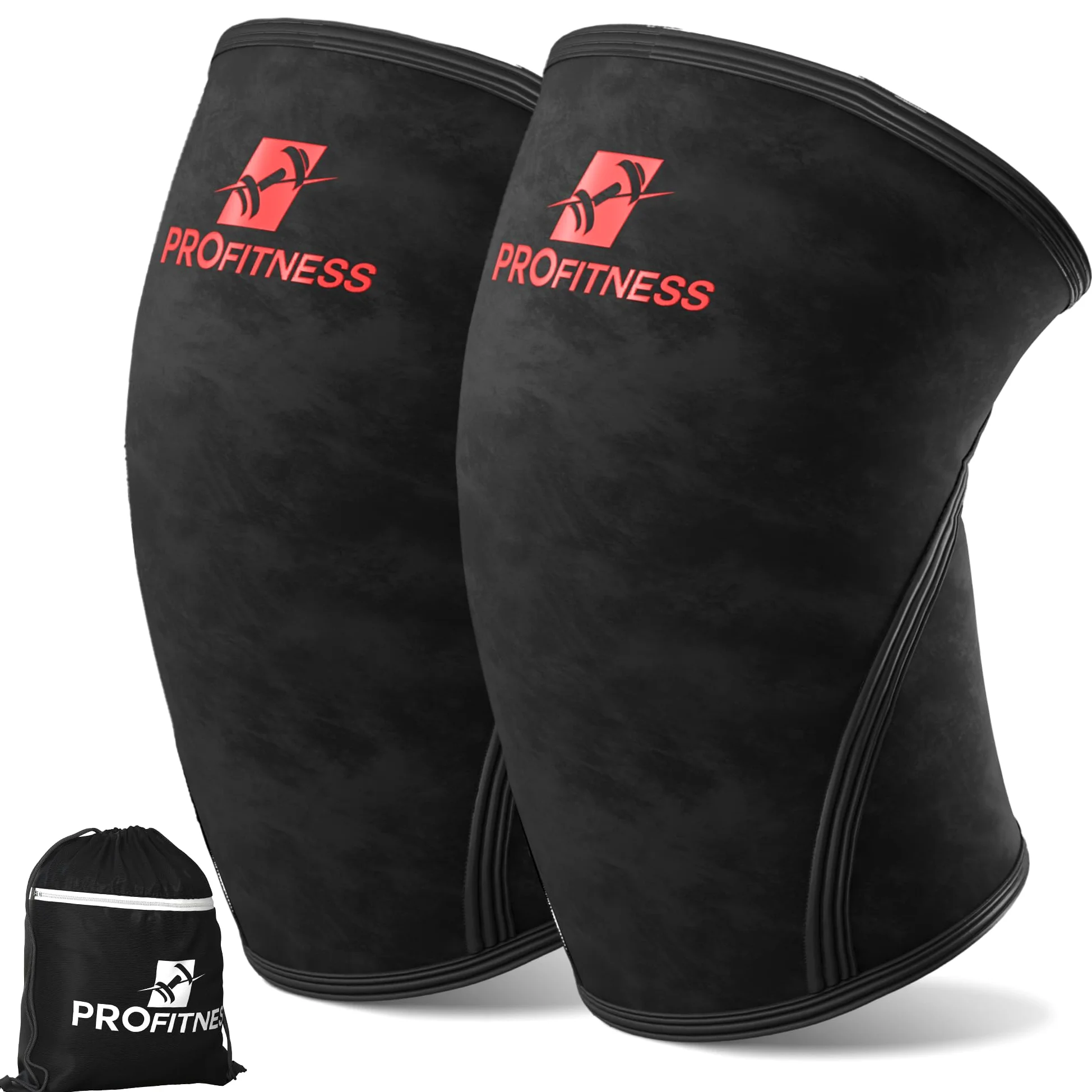 ProFitness Lot de 2 genouillères de compression antidérapantes de 7 mm d'épaisseur pour l'haltérophilie et le Cross-Training avec sac de transport – Équipement d'entraînement à domicile
