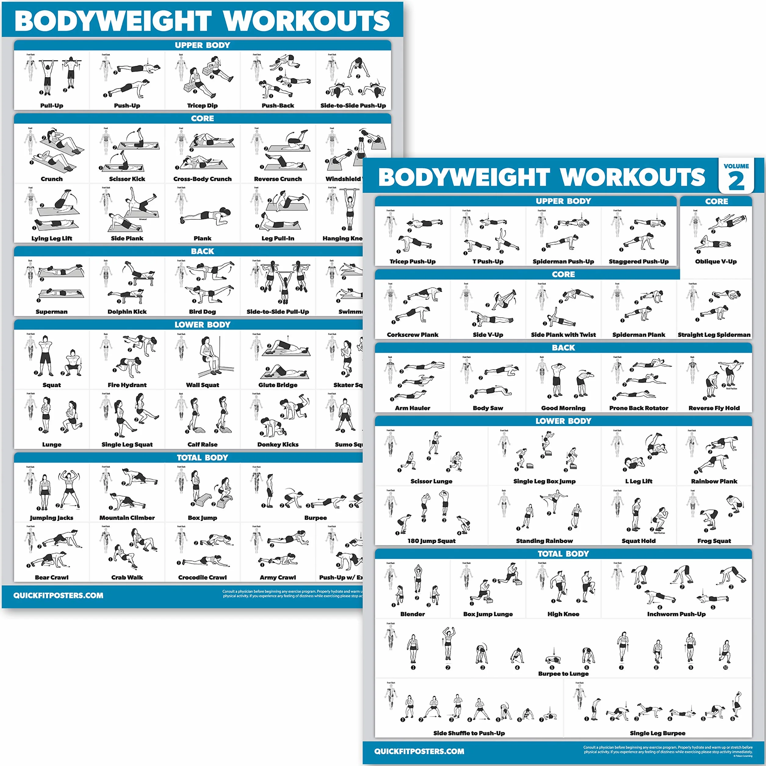 Palace Learning Lot de 2 affiches d'exercices de poids corporel laminé 45,7 x 61 cm