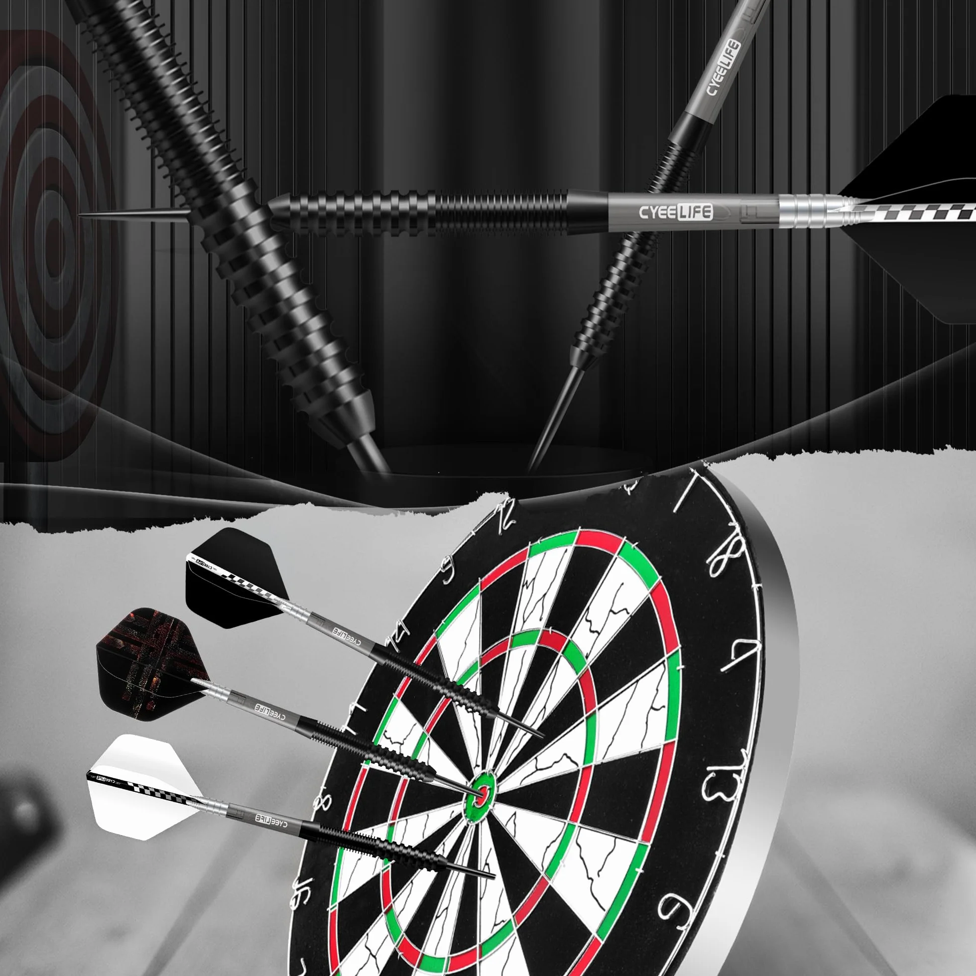 CyeeLife Lot de fléchettes professionnelles en tungstène 23 g avec pointe métal (Noir)