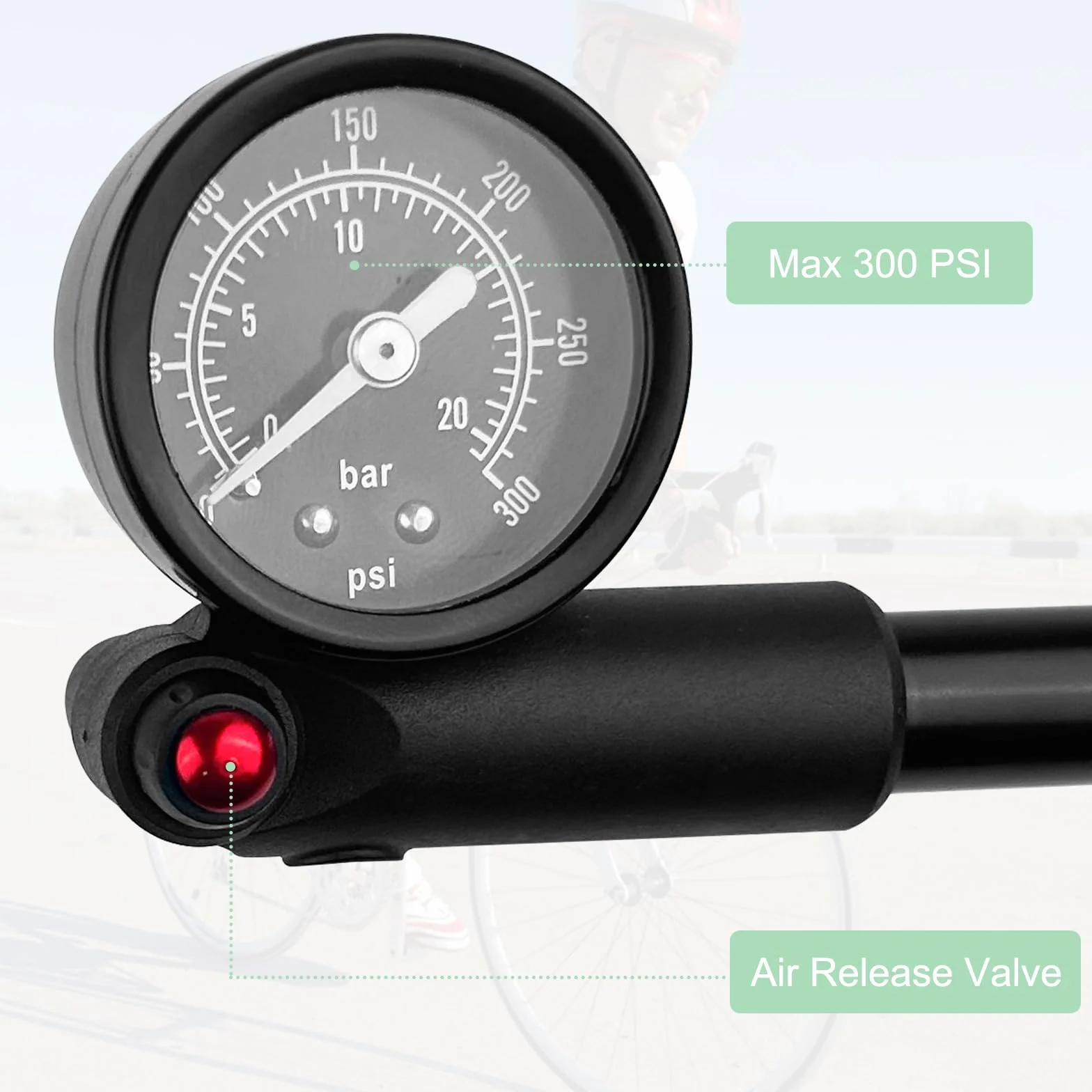 Pompe à Vélo Max 300 PSI Mini avec Manomètre Haute Pression VTT Portable