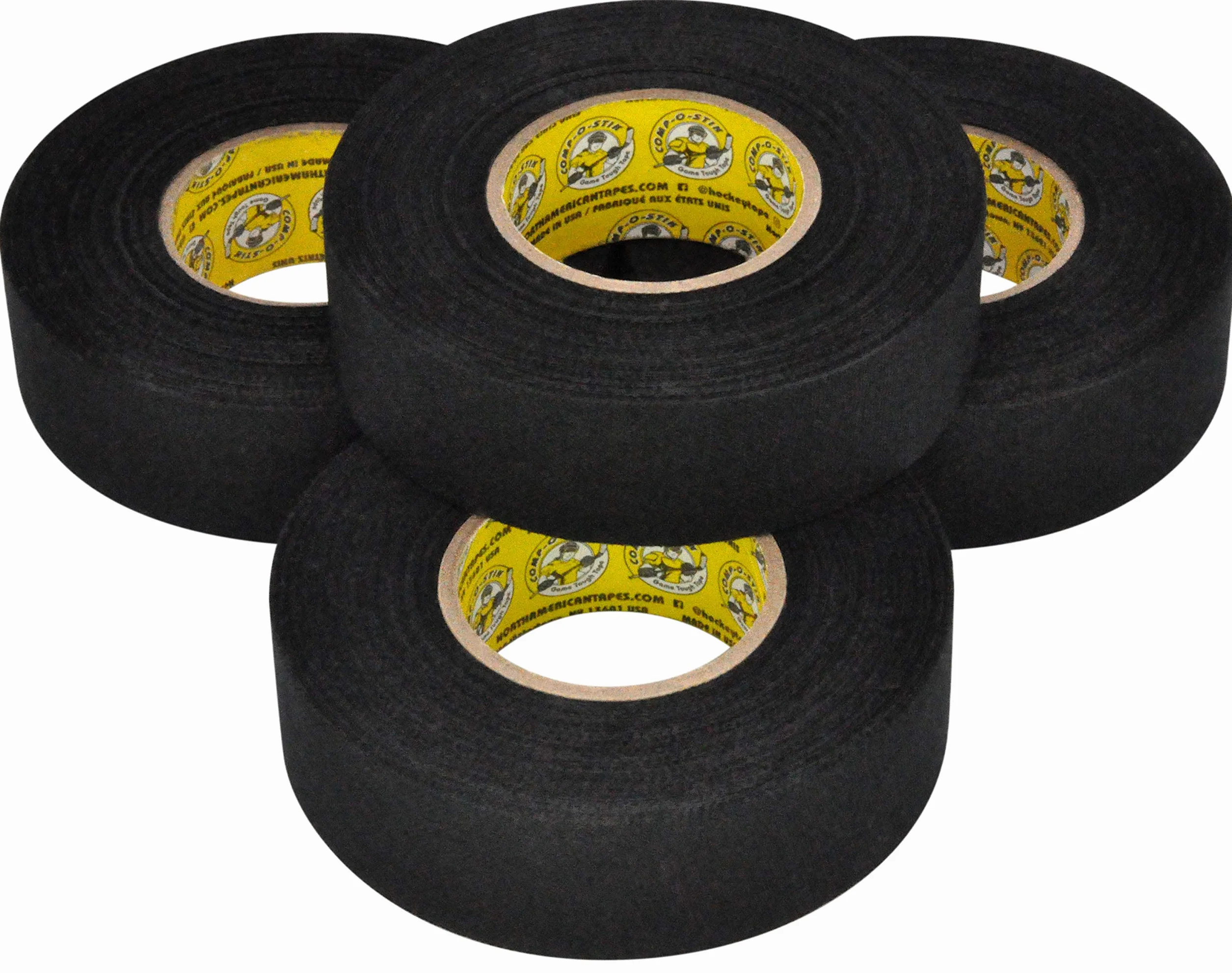COMP-O-STIK Hockey Tape Black 24MM X 18M 4 Pack Multi-Purpose Strong Durable Cloth Tape for Sticks and Grips