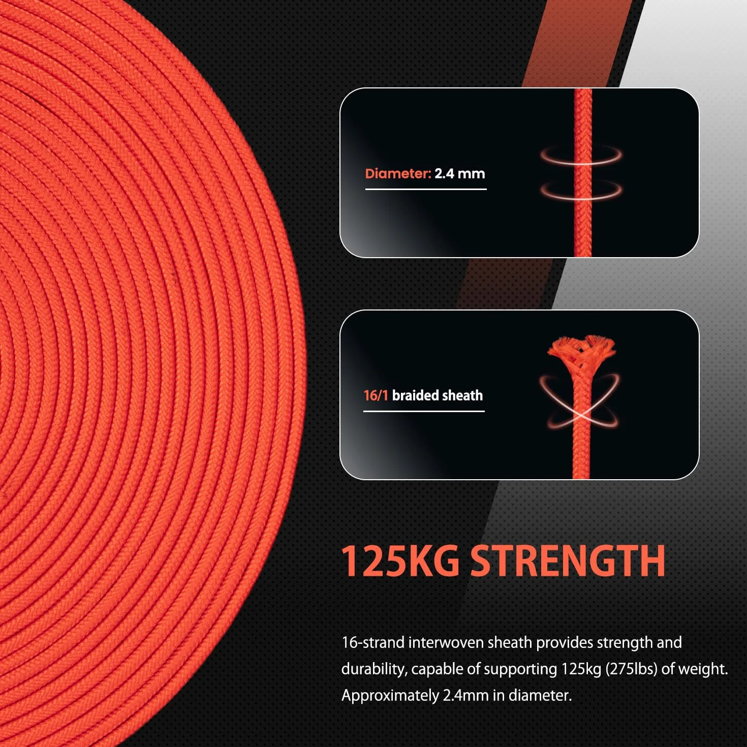 Corde Paracorde 275 Nylon 2,4 mm 4 Brins Survie Extérieure Max. 125kg Néon Orange