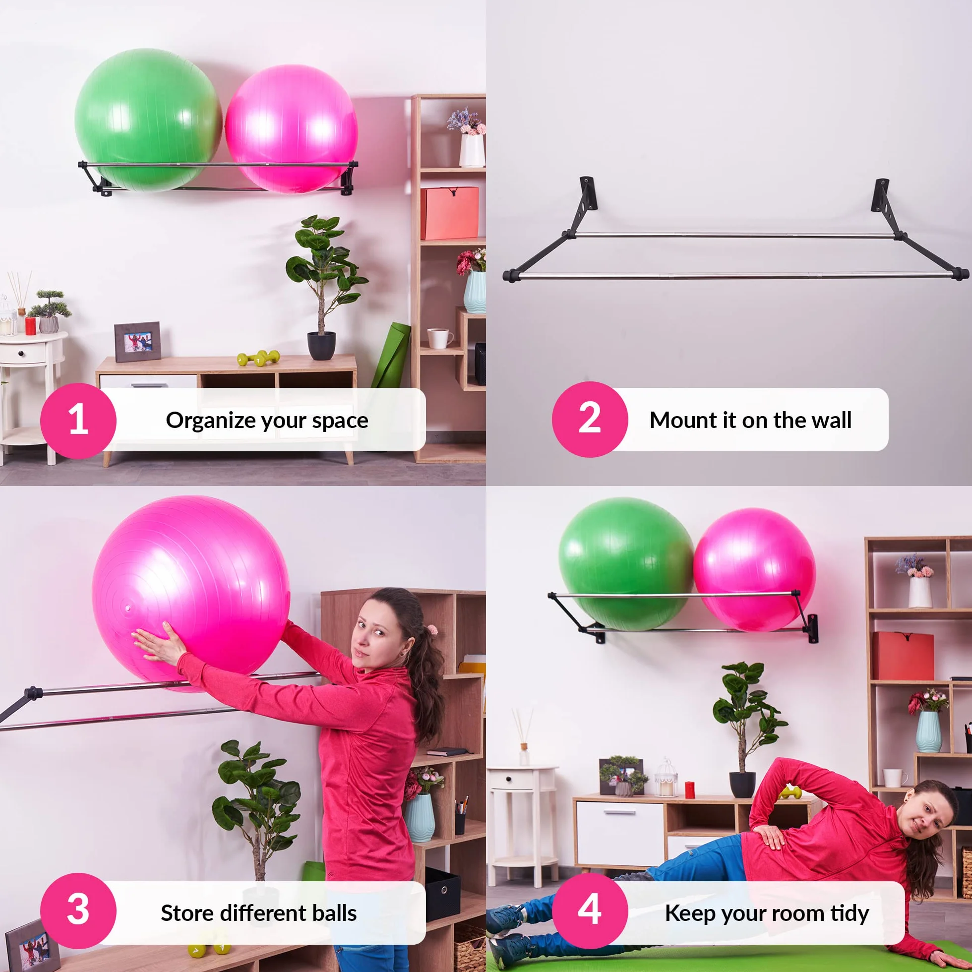 Support Mural Pour Ballons d'Exercice | Support Ballons de Yoga Fitness Thérapie Stabilité
