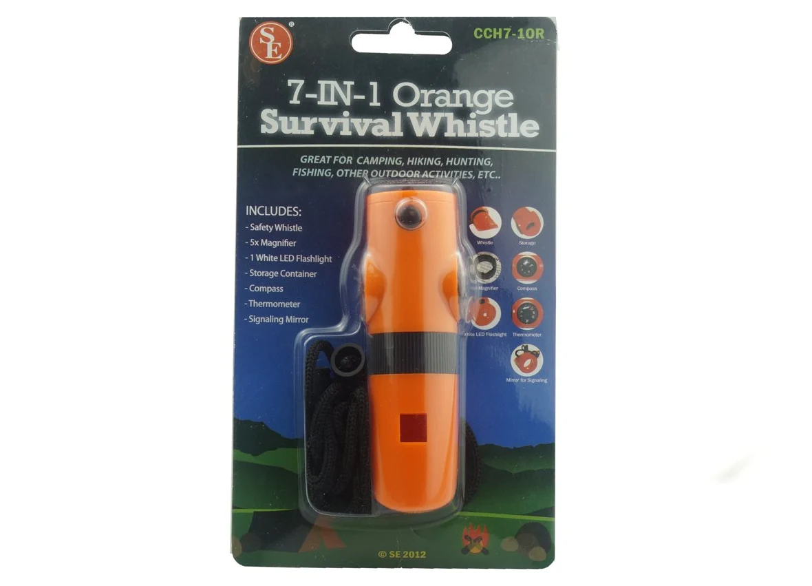 SE CCH7-1OR Lot de 12 sifflets de survie 7 en 1 Orange Taille S