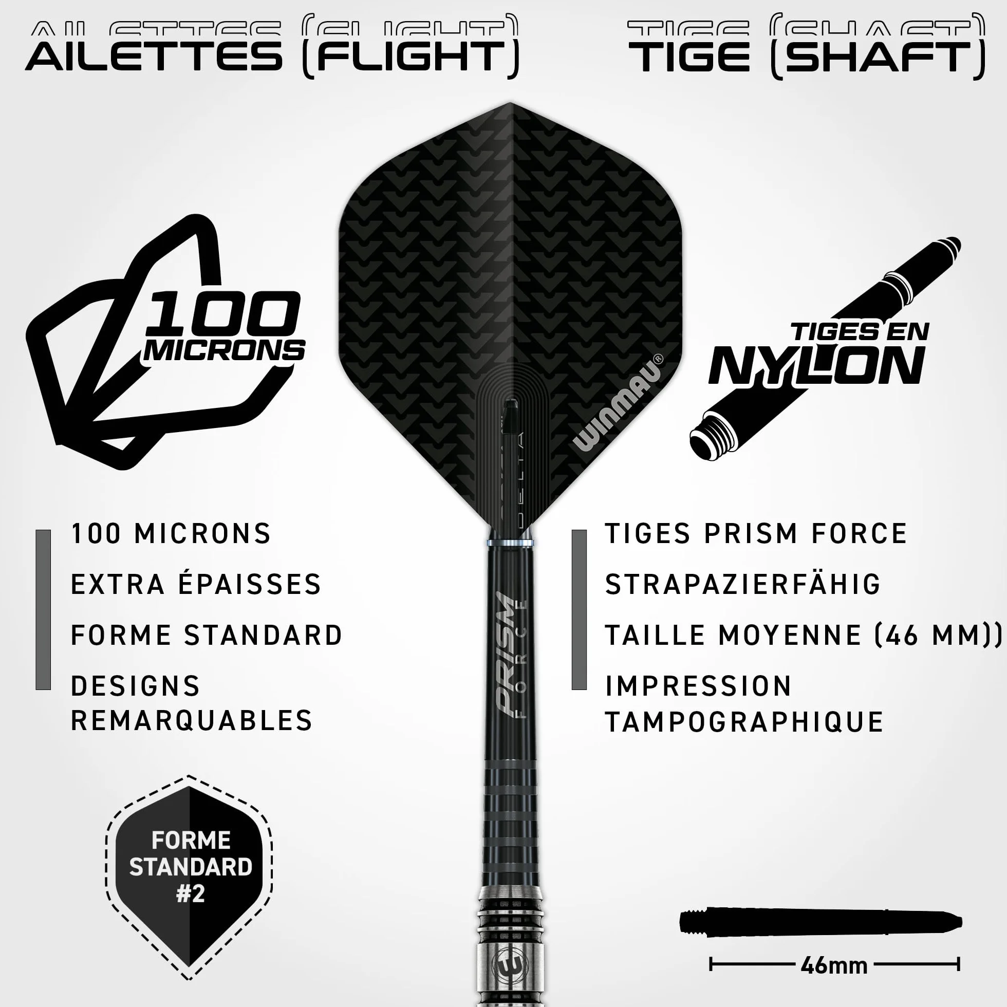 Winmau Jeu de fléchettes en tungstène avec ailettes et tiges